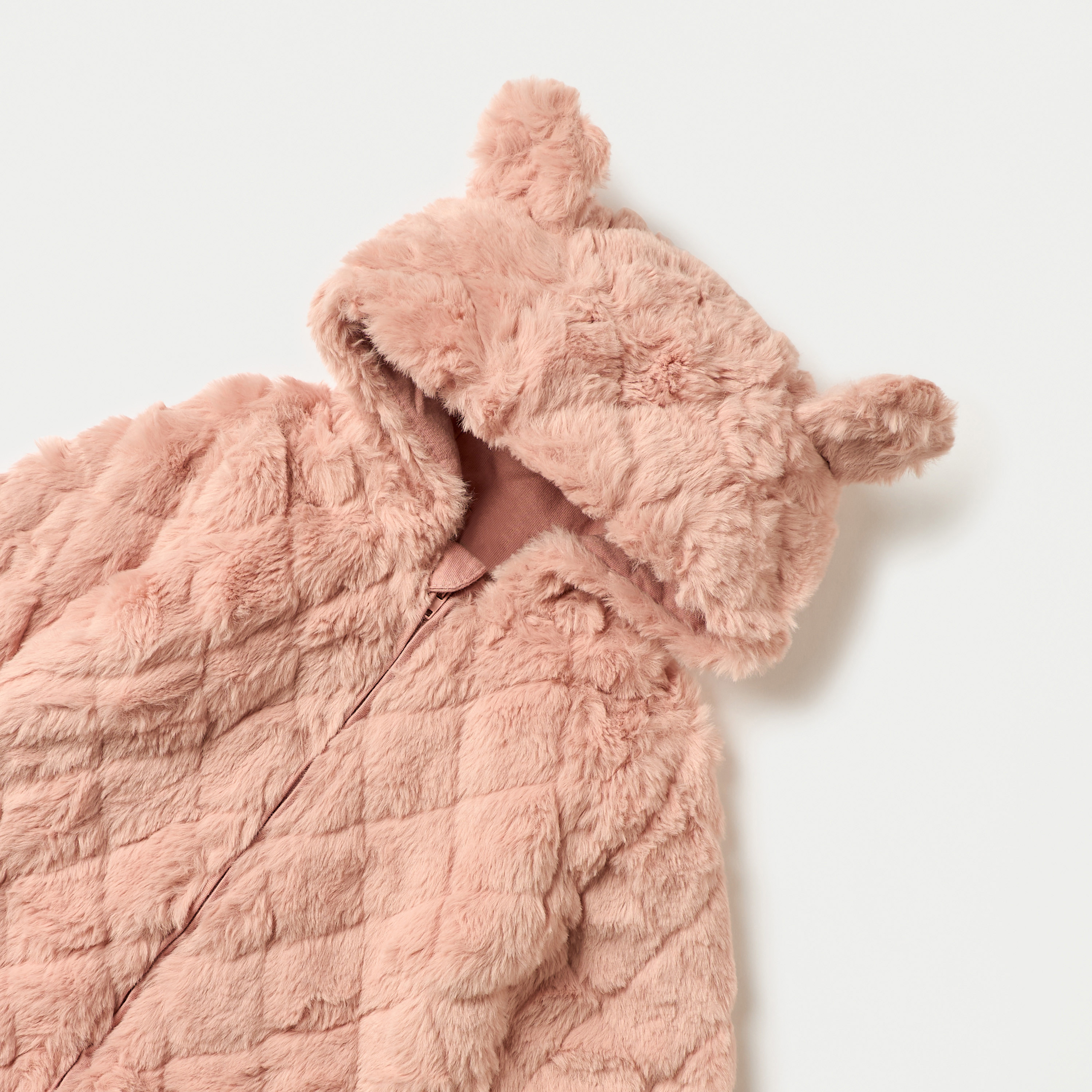 Juniors Faux Fur Textured Hooded Sleepsuit with Applique Detail and Zip Closure-baby-girls-clothing-nightwear-sleepsuits-image-3