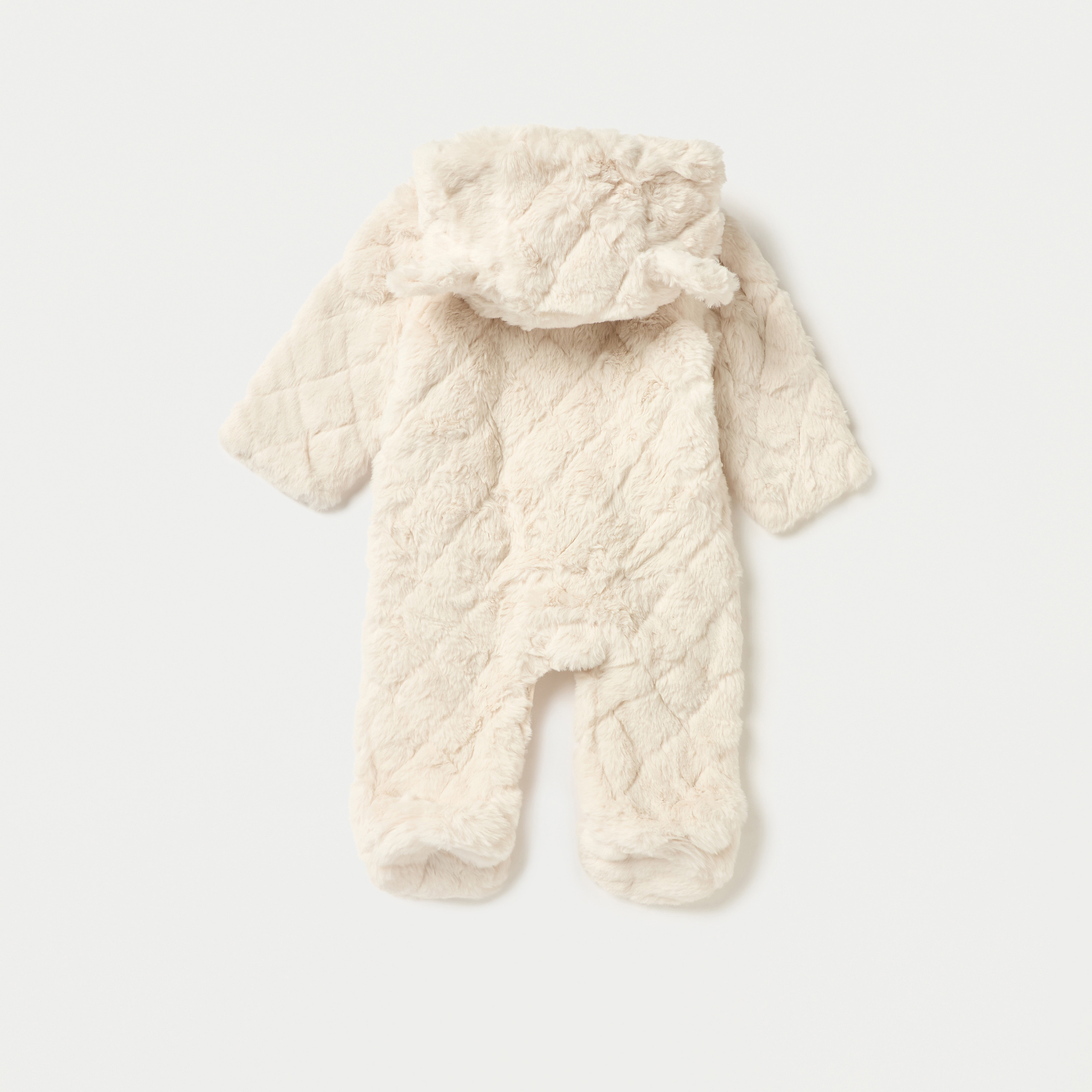 Juniors Faux Fur Textured Hooded Sleepsuit with Zip Closure-baby-girls-clothing-nightwear-sleepsuits-image-2