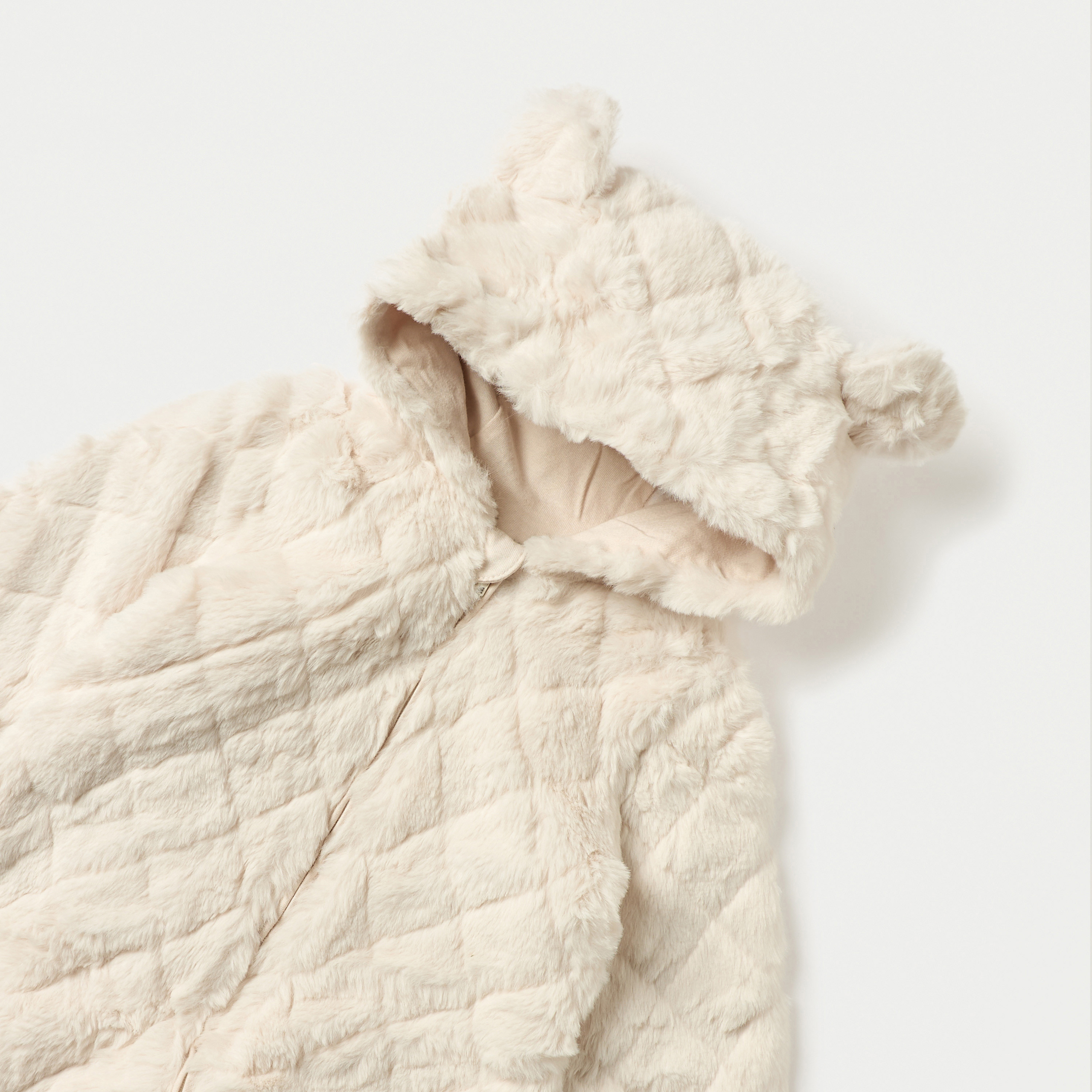 Juniors Faux Fur Textured Hooded Sleepsuit with Zip Closure-baby-girls-clothing-nightwear-sleepsuits-image-3