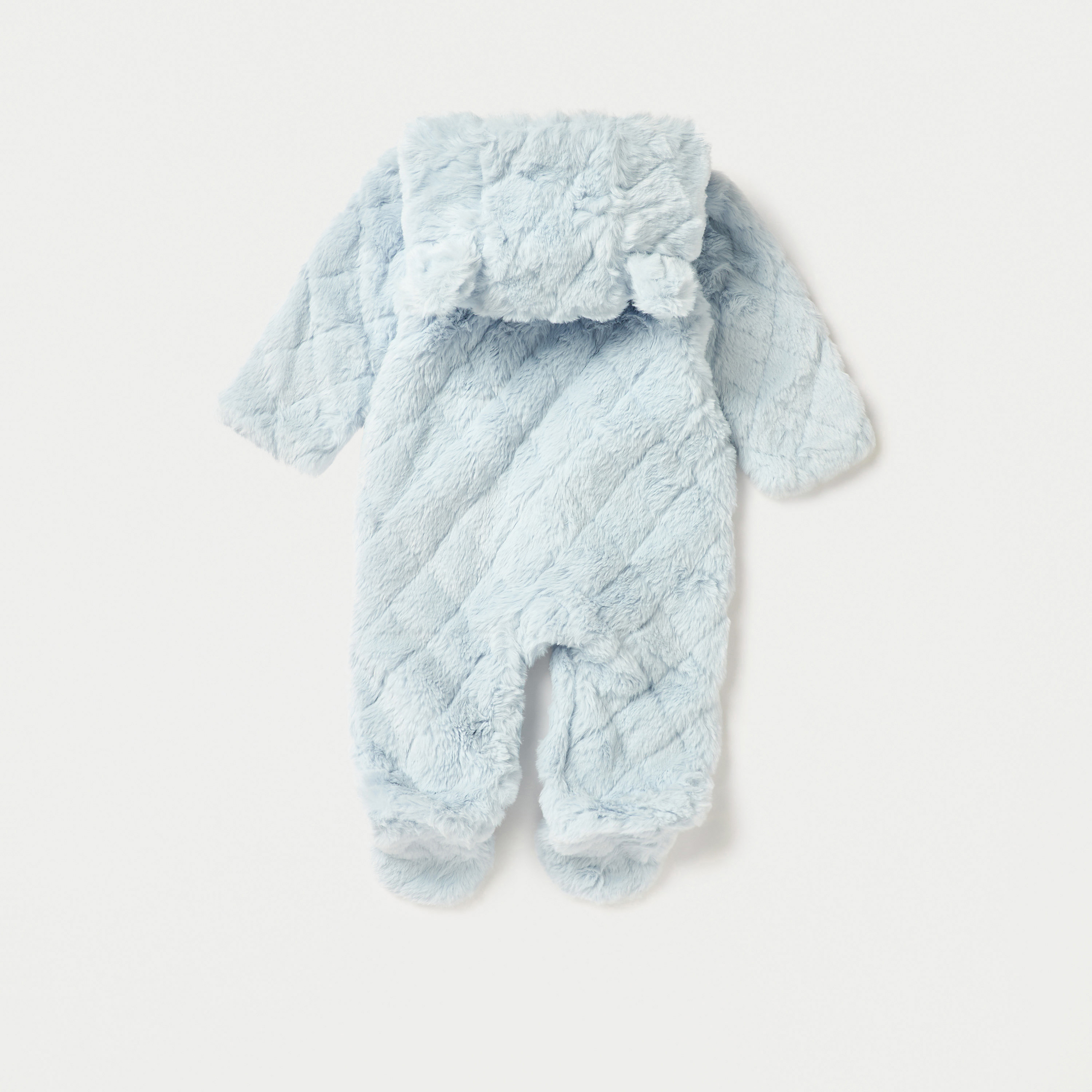 Juniors Faux Fur Textured Hooded Sleepsuit with Applique Detail and Zip Closure-baby-boys-clothing-nightwear-sleepsuits-image-2