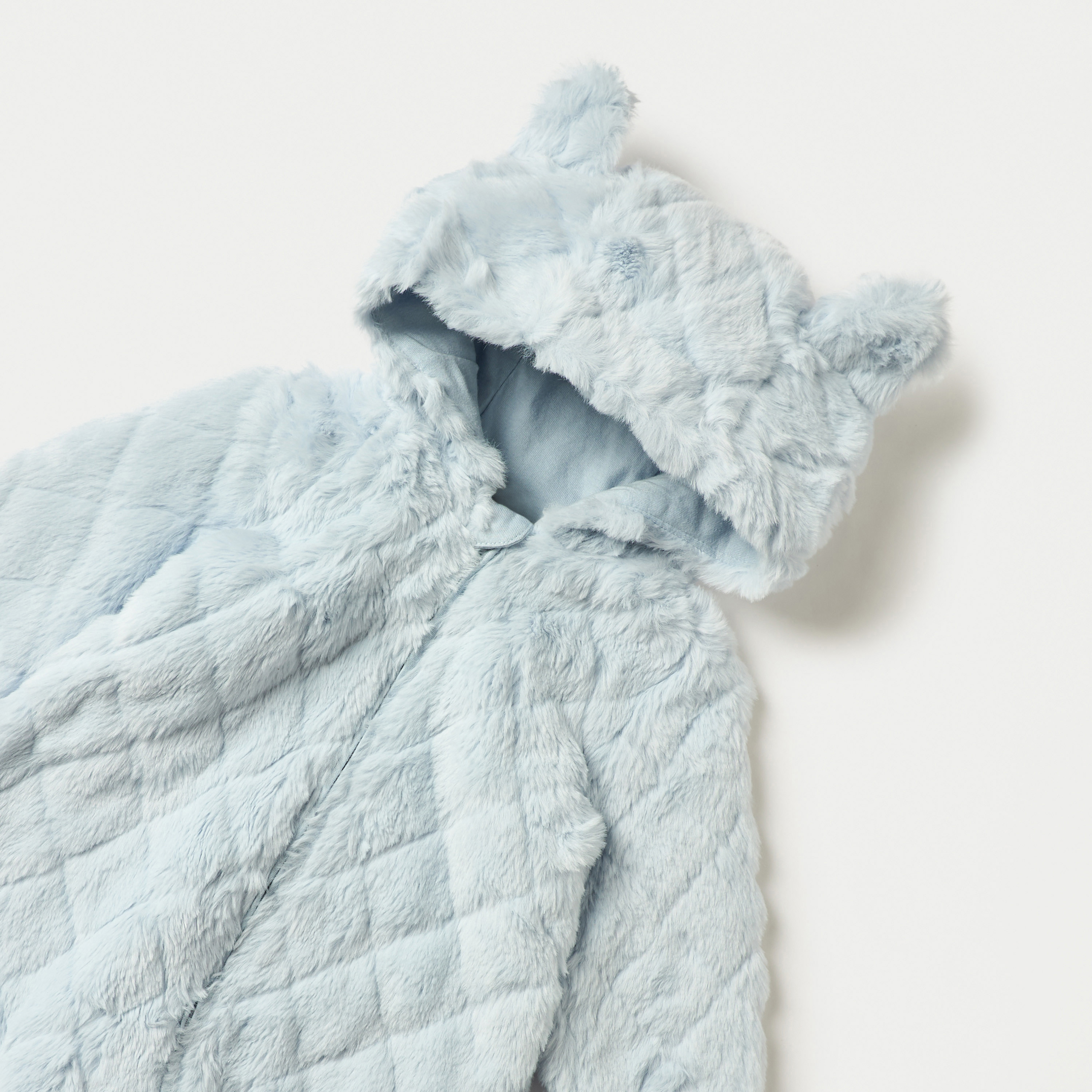 Juniors Faux Fur Textured Hooded Sleepsuit with Applique Detail and Zip Closure-baby-boys-clothing-nightwear-sleepsuits-image-3