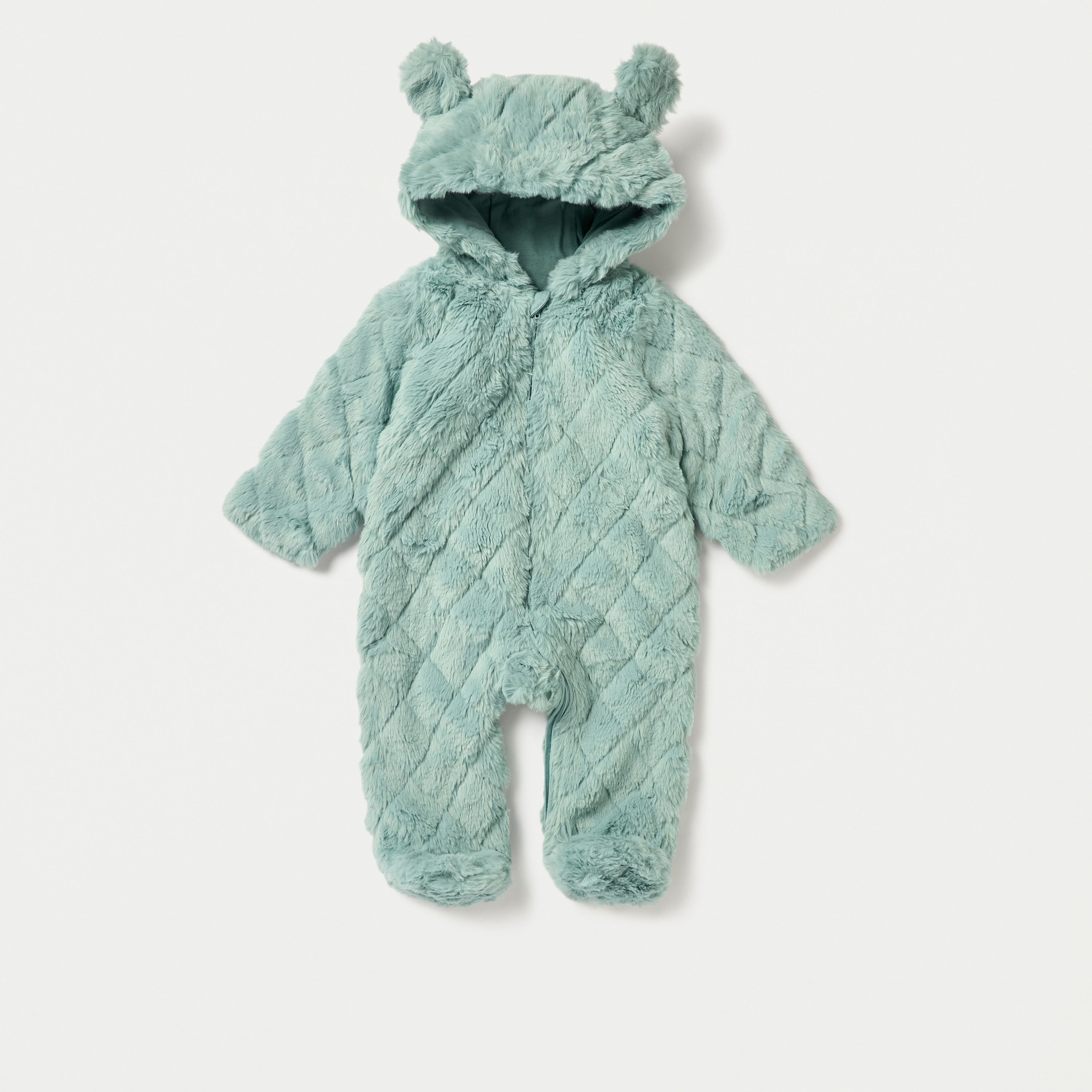 Juniors Faux Fur Textured Hooded Sleepsuit with Zip Closure-baby-boys-clothing-winterwear-sleepsuits-image-1
