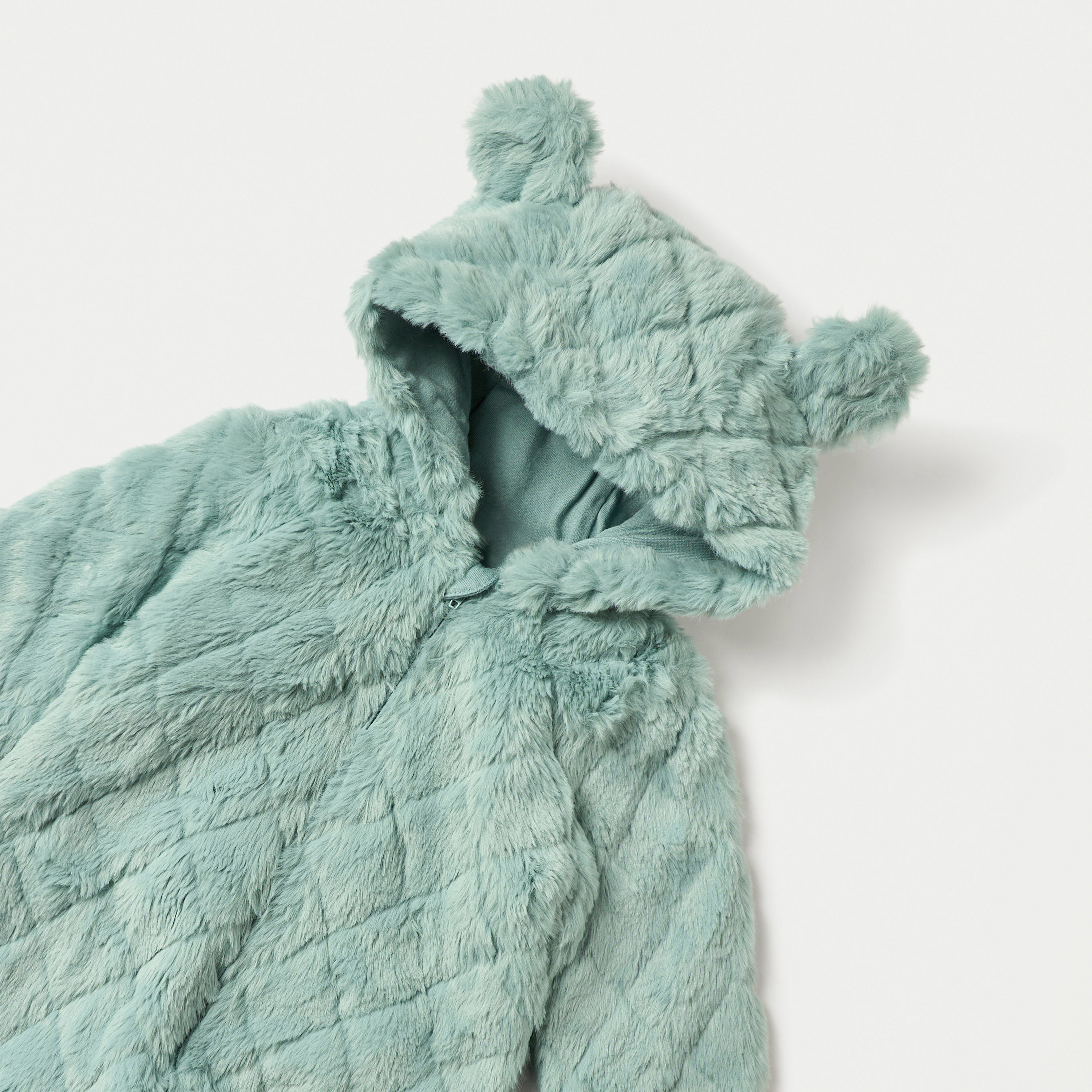 Juniors Faux Fur Textured Hooded Sleepsuit with Zip Closure-baby-boys-clothing-winterwear-sleepsuits-image-3