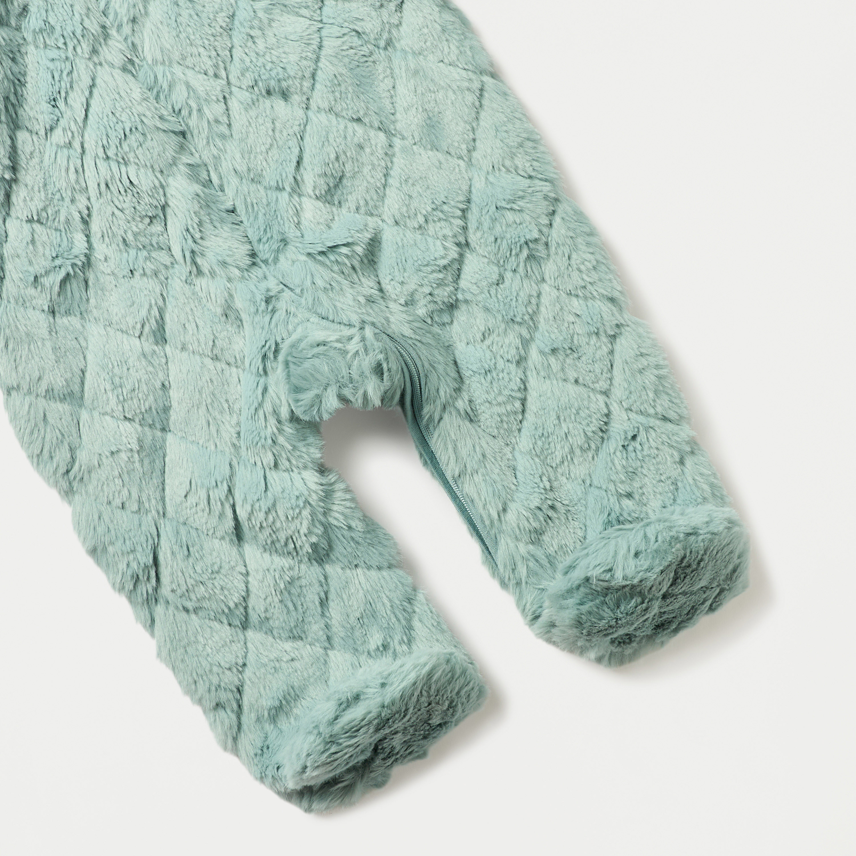 Juniors Faux Fur Textured Hooded Sleepsuit with Zip Closure-baby-boys-clothing-winterwear-sleepsuits-image-4
