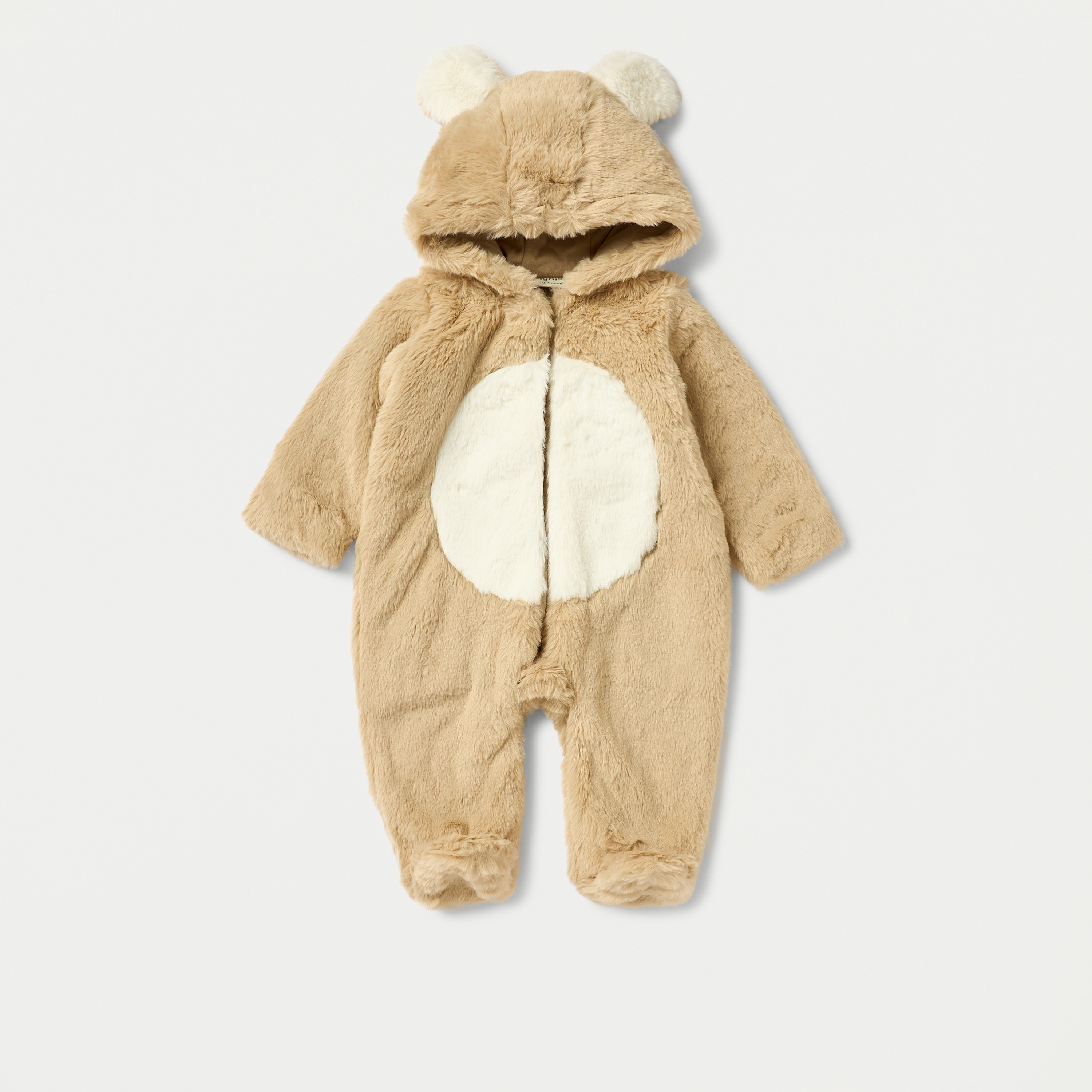 Juniors Faux Fur Textured Hooded Sleepsuit with Zip Closure-baby-boys-clothing-winterwear-sleepsuits-image-1