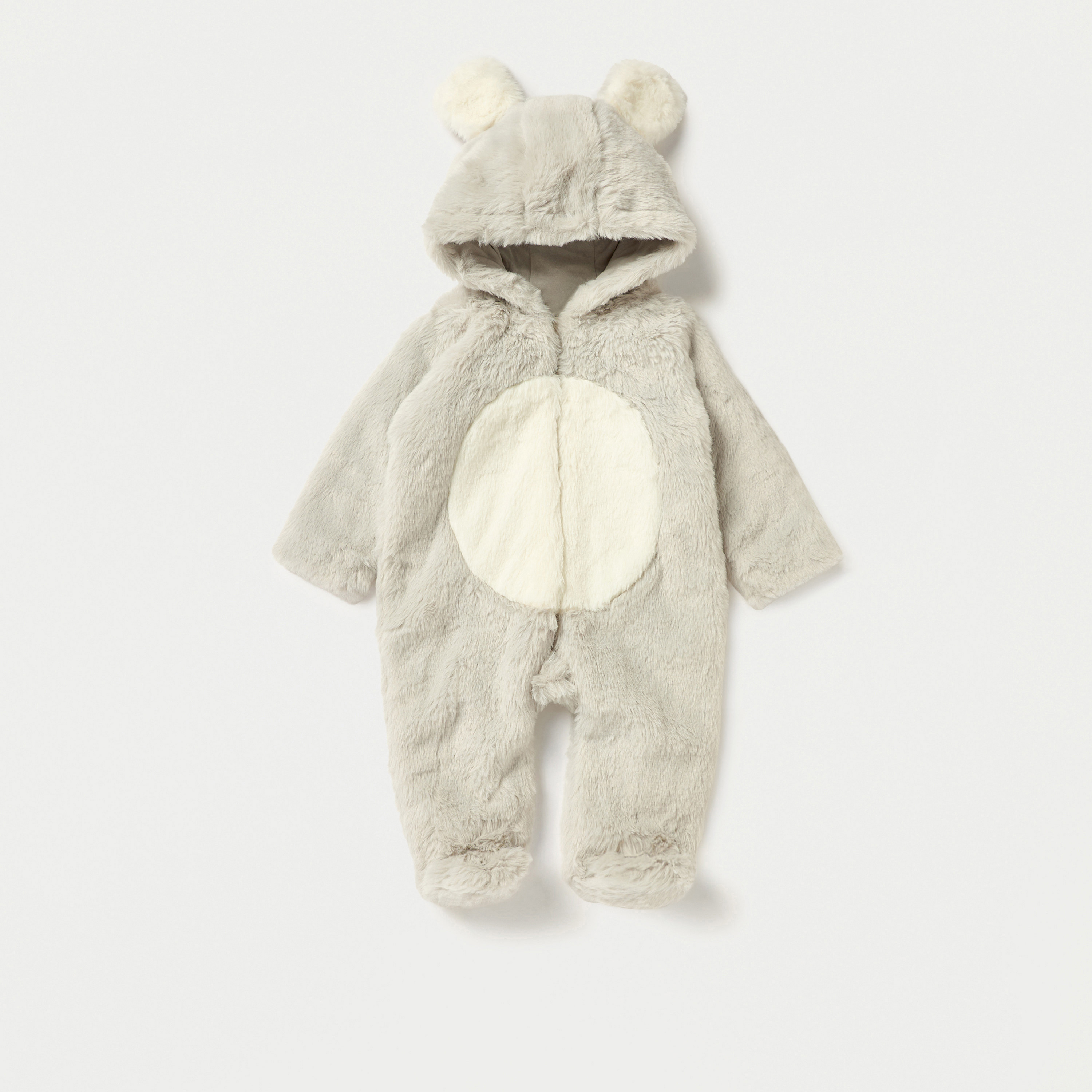 Juniors Faux Fur Textured Hooded Sleepsuit with Zip Closure-baby-boys-clothing-winterwear-sleepsuits-image-1
