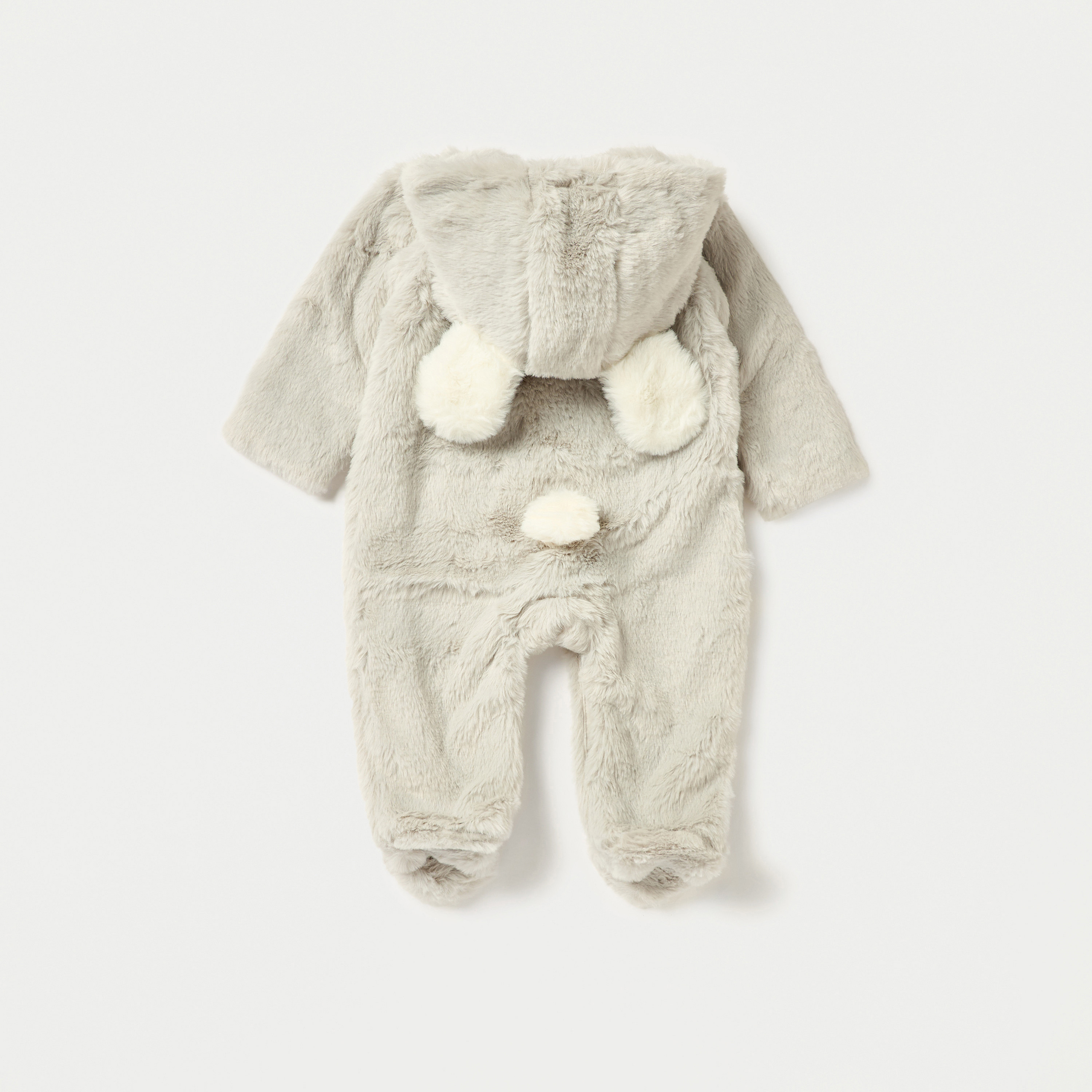 Juniors Faux Fur Textured Hooded Sleepsuit with Zip Closure-baby-boys-clothing-winterwear-sleepsuits-image-2