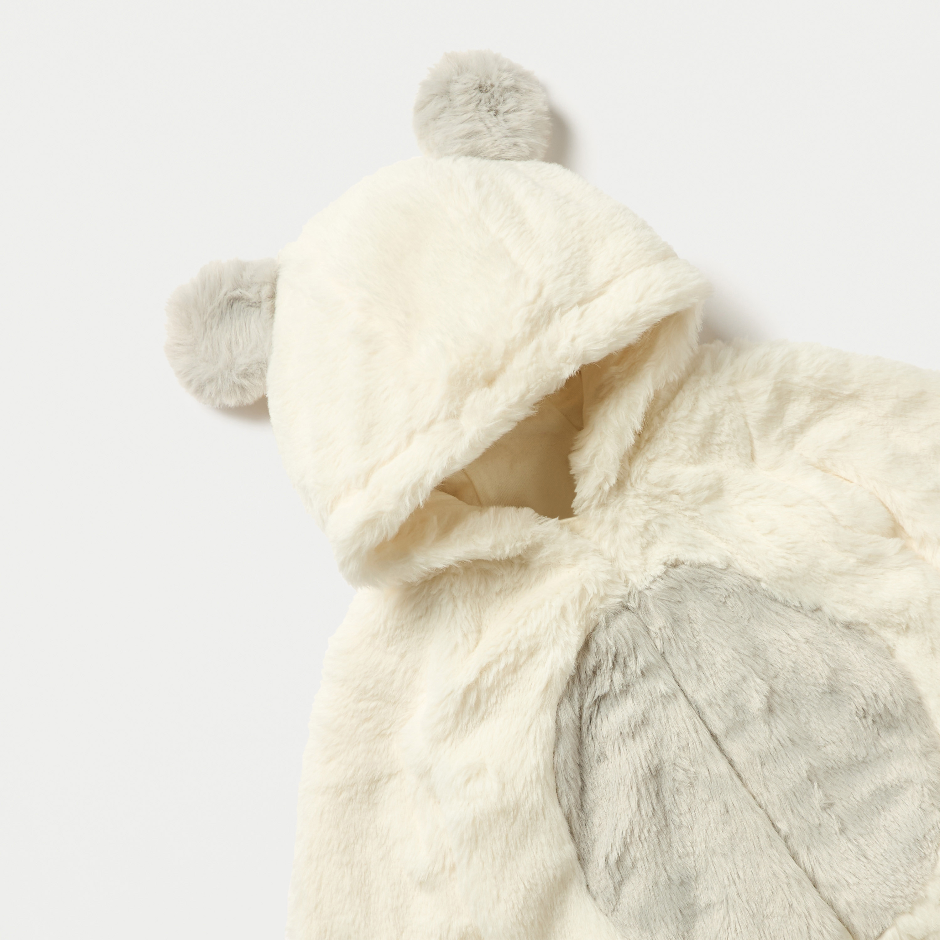 Juniors Faux Fur Textured Hooded Sleepsuit with Applique Detail and Zip Closure-baby-boys-clothing-winterwear-sleepsuits-image-3