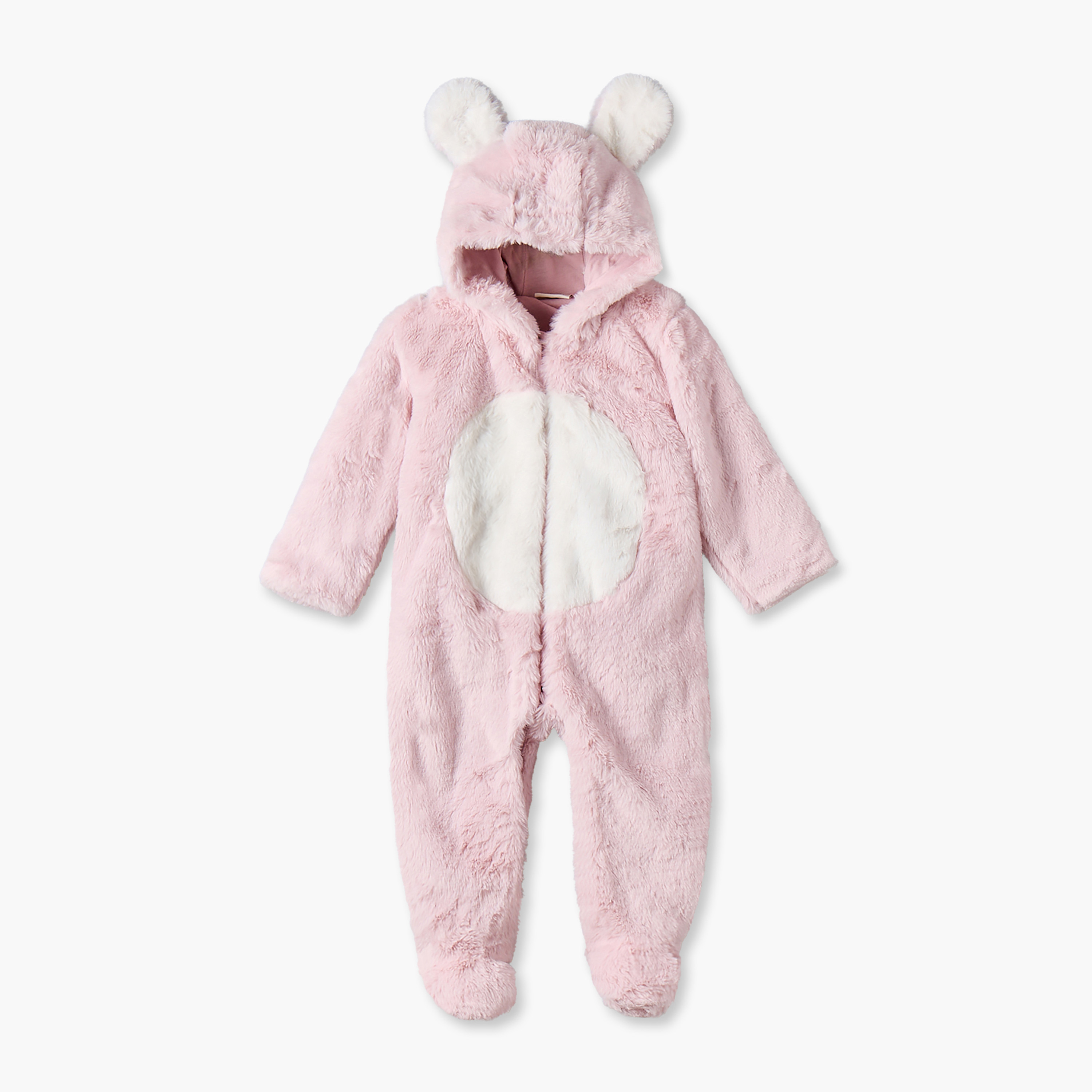 Juniors Faux Fur Hooded Long Sleeves Sleepsuit with 3D Ears-baby-boys-clothing-nightwear-sleepsuits-image-1