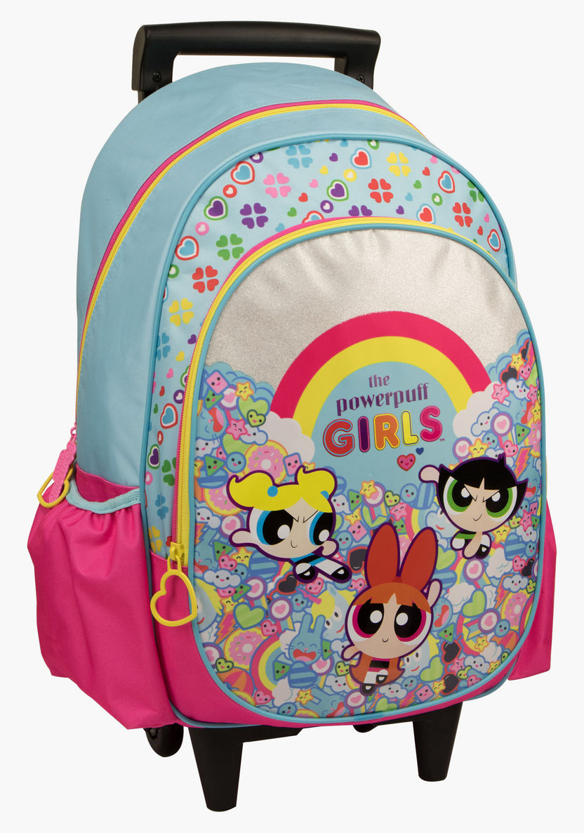 The Powerpuff Girls Printed Trolley Backpack with Zip Closure-Trolleys-image-0
