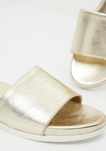 Women's Solid Slip-On Leather Slide Sandals
