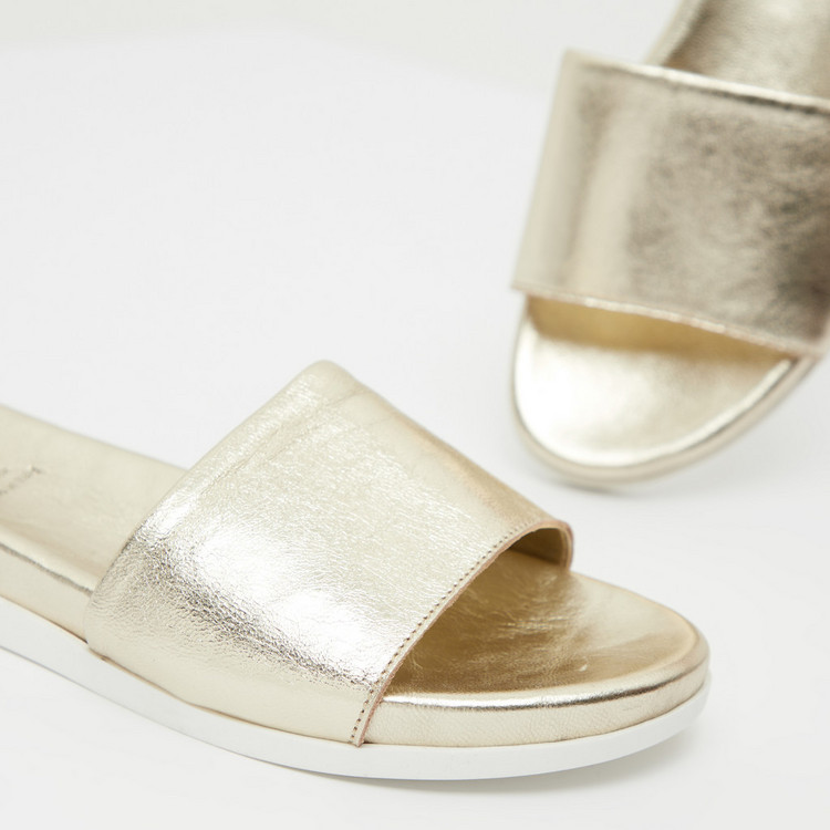 Women's Solid Slip-On Leather Slide Sandals