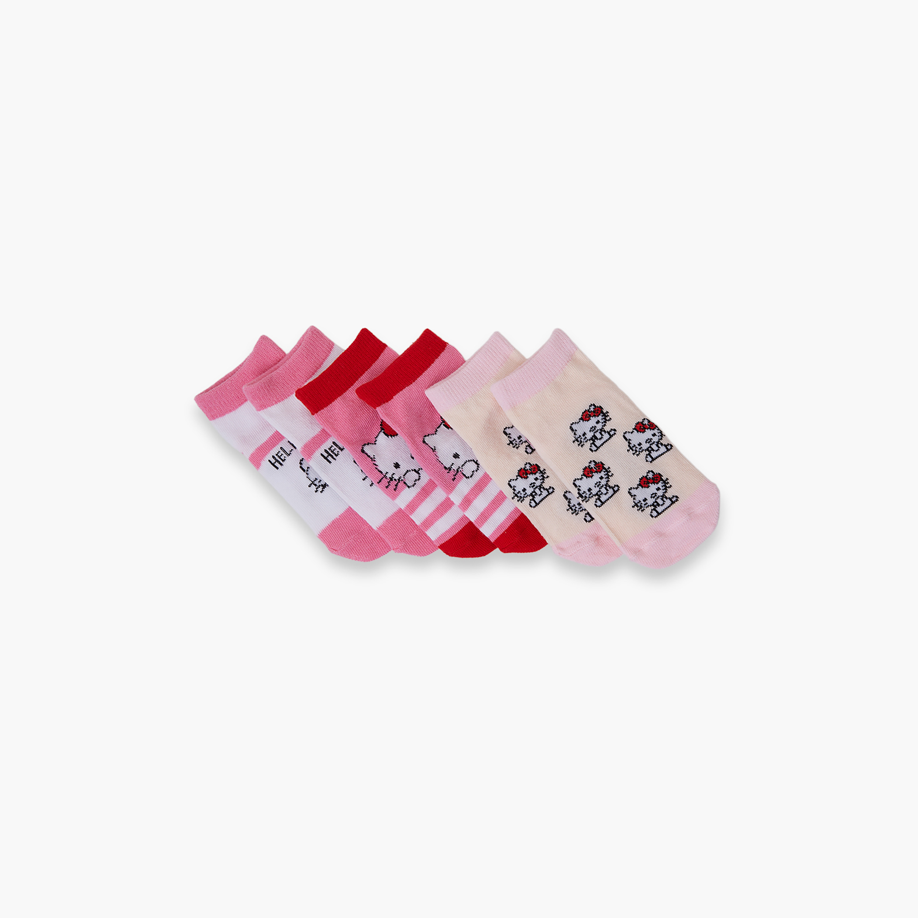 جوارب كاحل قطنية مطبوعة 3 أزواج من هالو كيتي-girls-accessories-socks-image-3