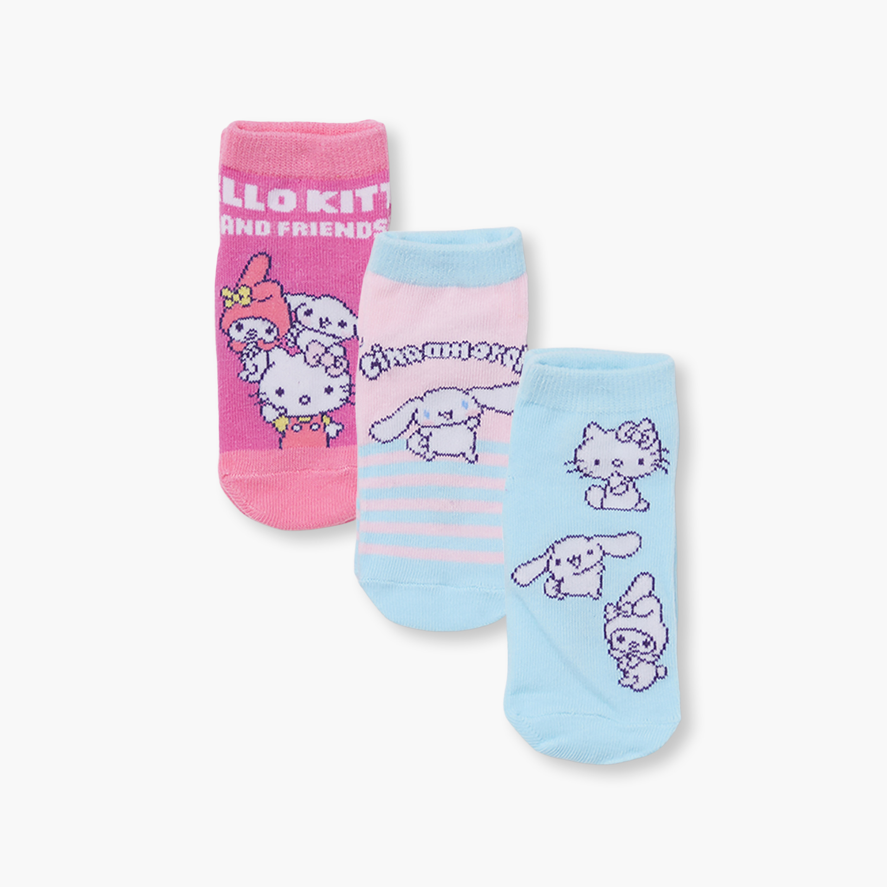 Hello Kitty 3-Pair Cotton Blend Printed Ankle Socks-girls-accessories-socks-image-1