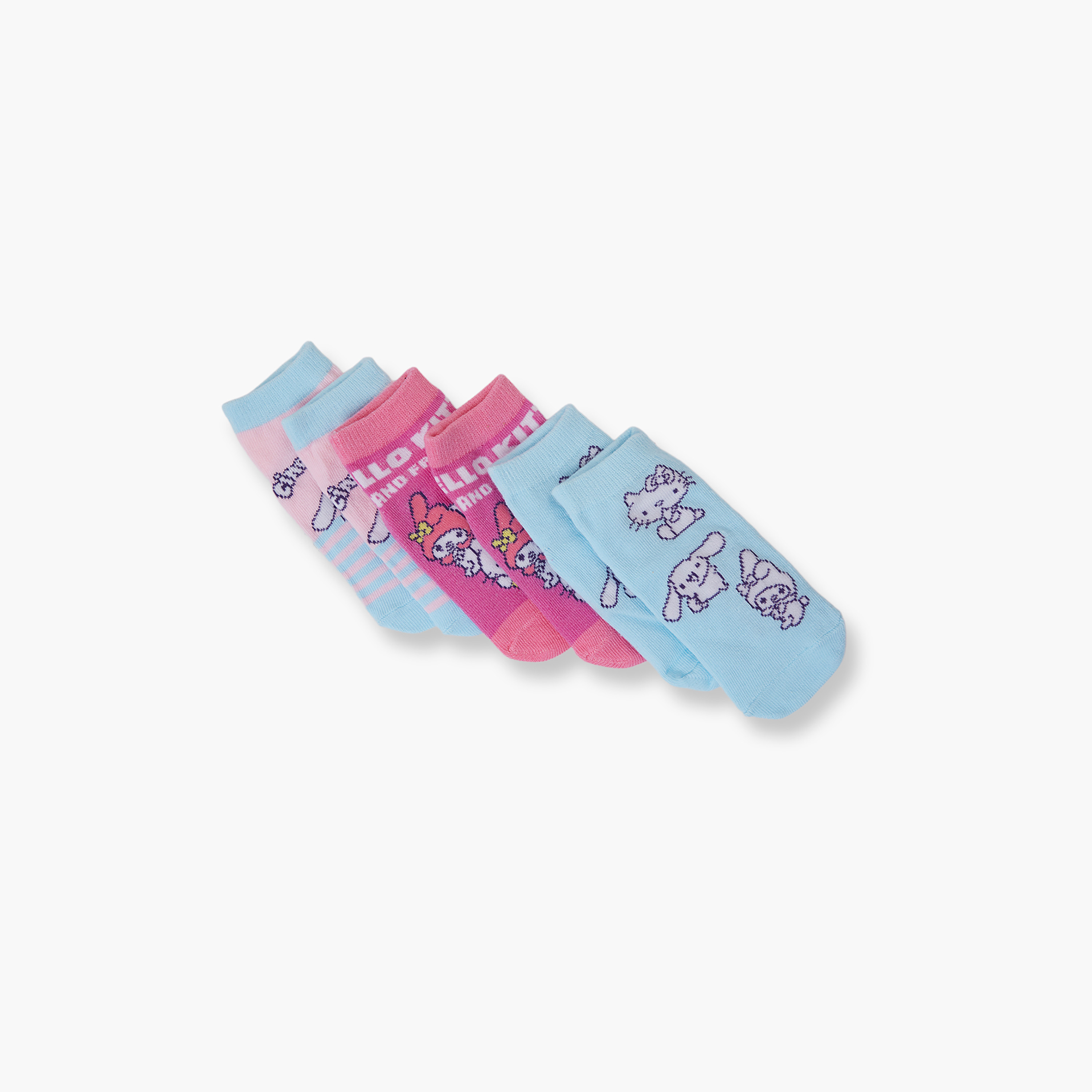 Hello Kitty 3-Pair Cotton Blend Printed Ankle Socks-girls-accessories-socks-image-3