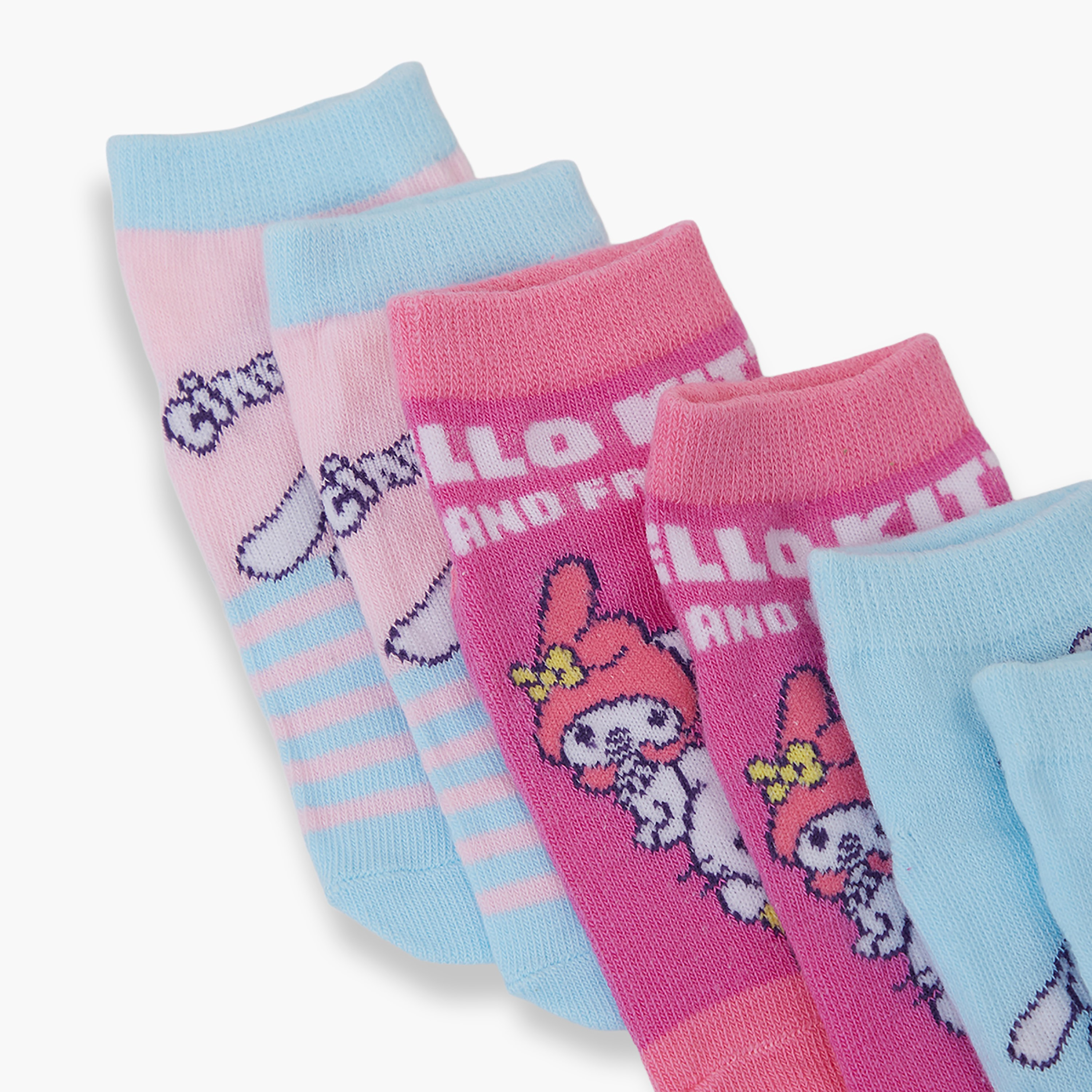 Hello Kitty 3-Pair Cotton Blend Printed Ankle Socks-girls-accessories-socks-image-4