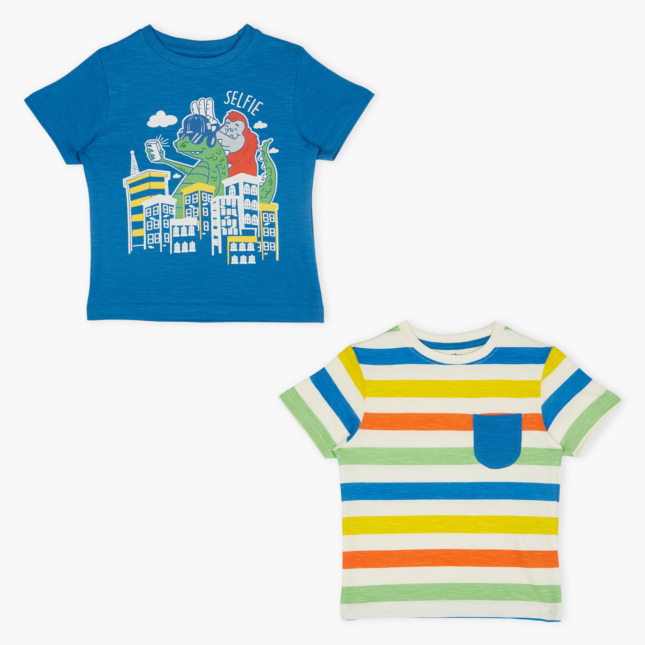 Mothercare Mothercare Boys Blue  Cotton Basic T-Shirt Size 2-3 Years Round Neck 
