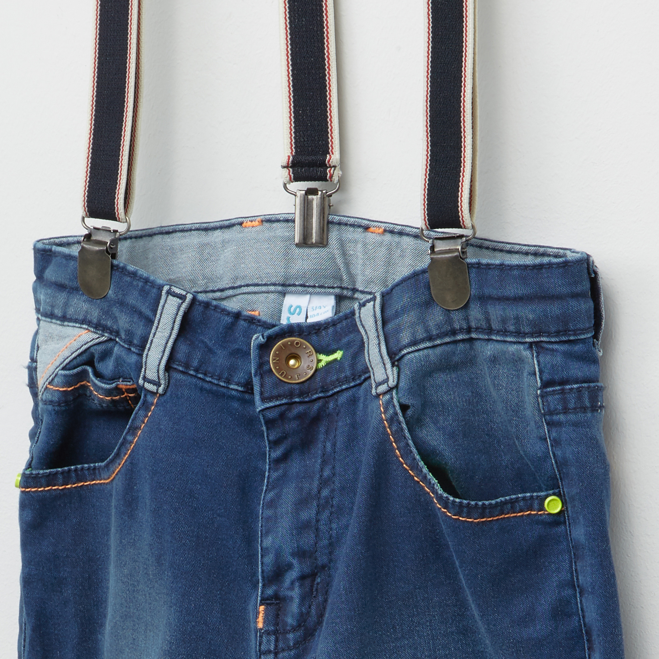 Shop Juniors Full Length Jeans with Suspenders and Button