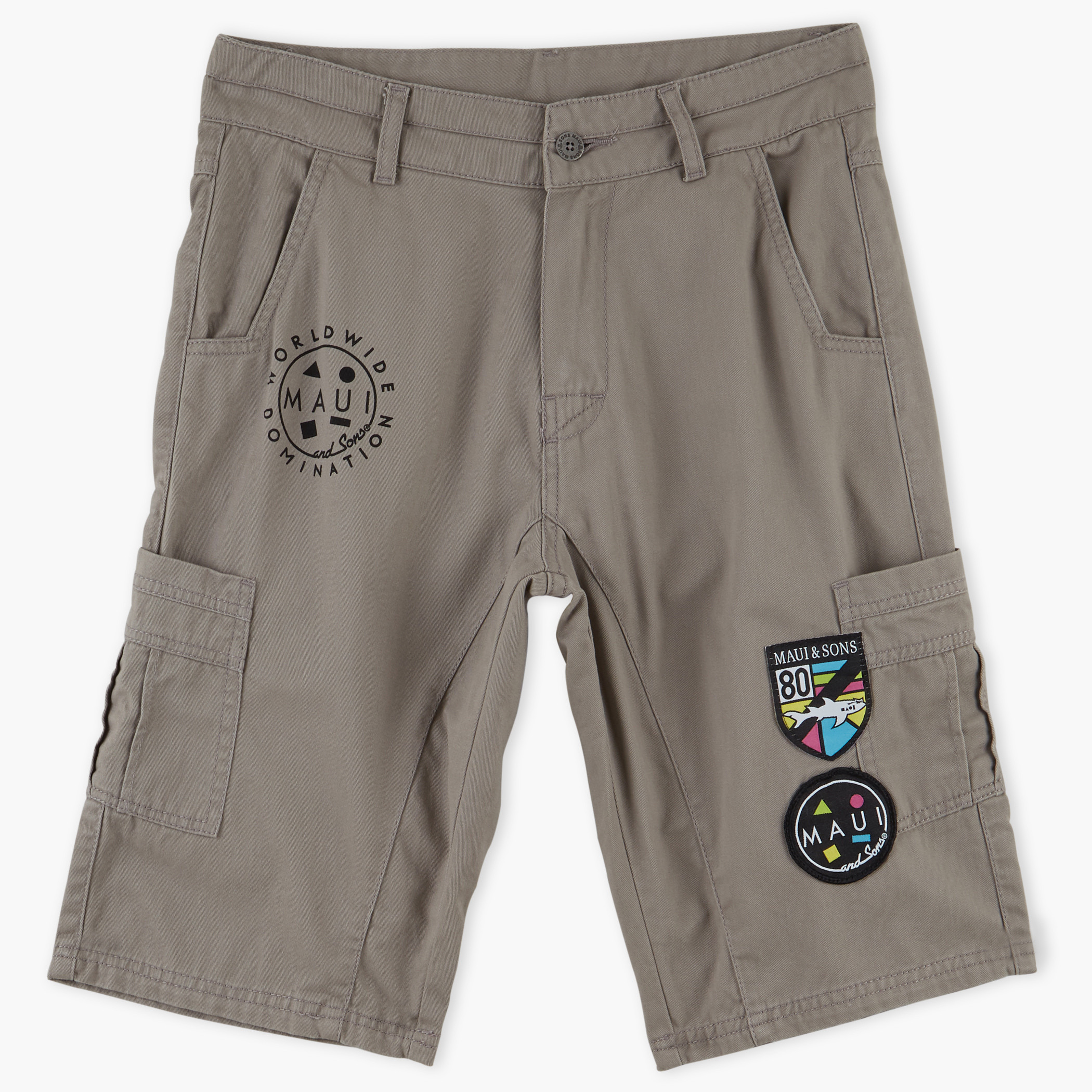 MAUI and Sons Shorts with Button Closure and Badge Detail