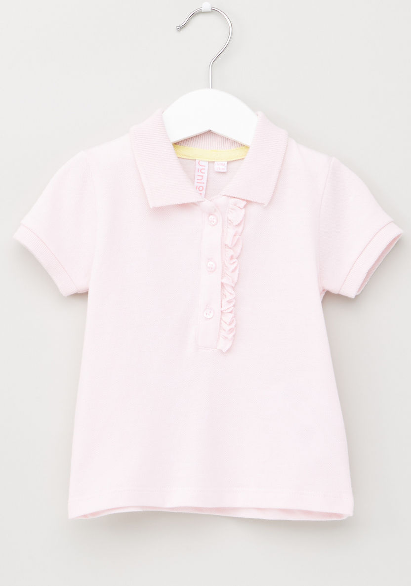 Juniors Polo Neck Ruffle Detail Short Sleeves T-shirt-T Shirts-image-0