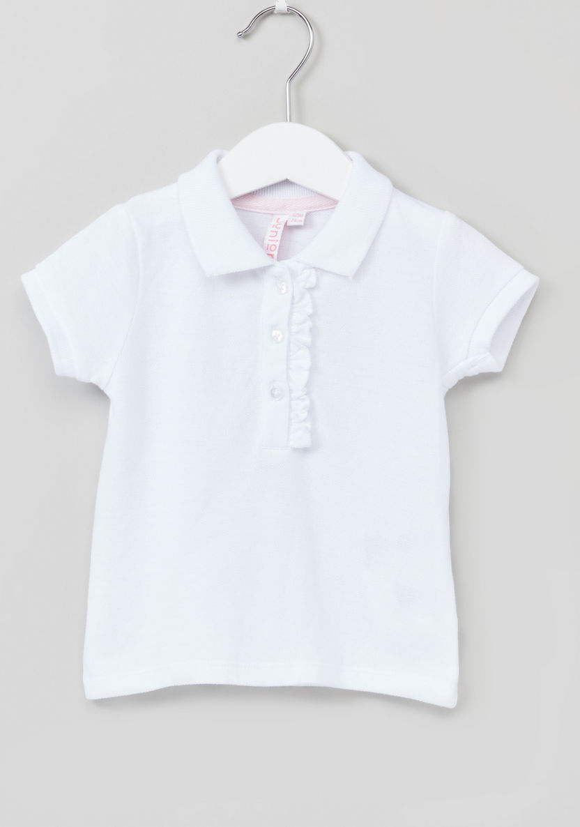 Juniors Polo Neck Ruffle Detail Short Sleeves T-shirt-T Shirts-image-0