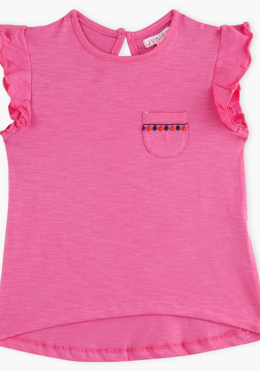 Juniors Melange Ruffle Sleeves T-shirt-T Shirts-image-0