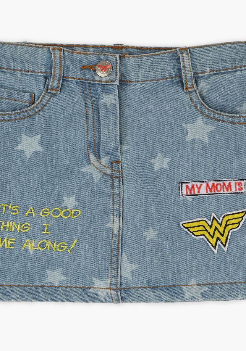 Wonder Woman Embroidered Skirt with Pom-Pom Detail-Skirts-image-0