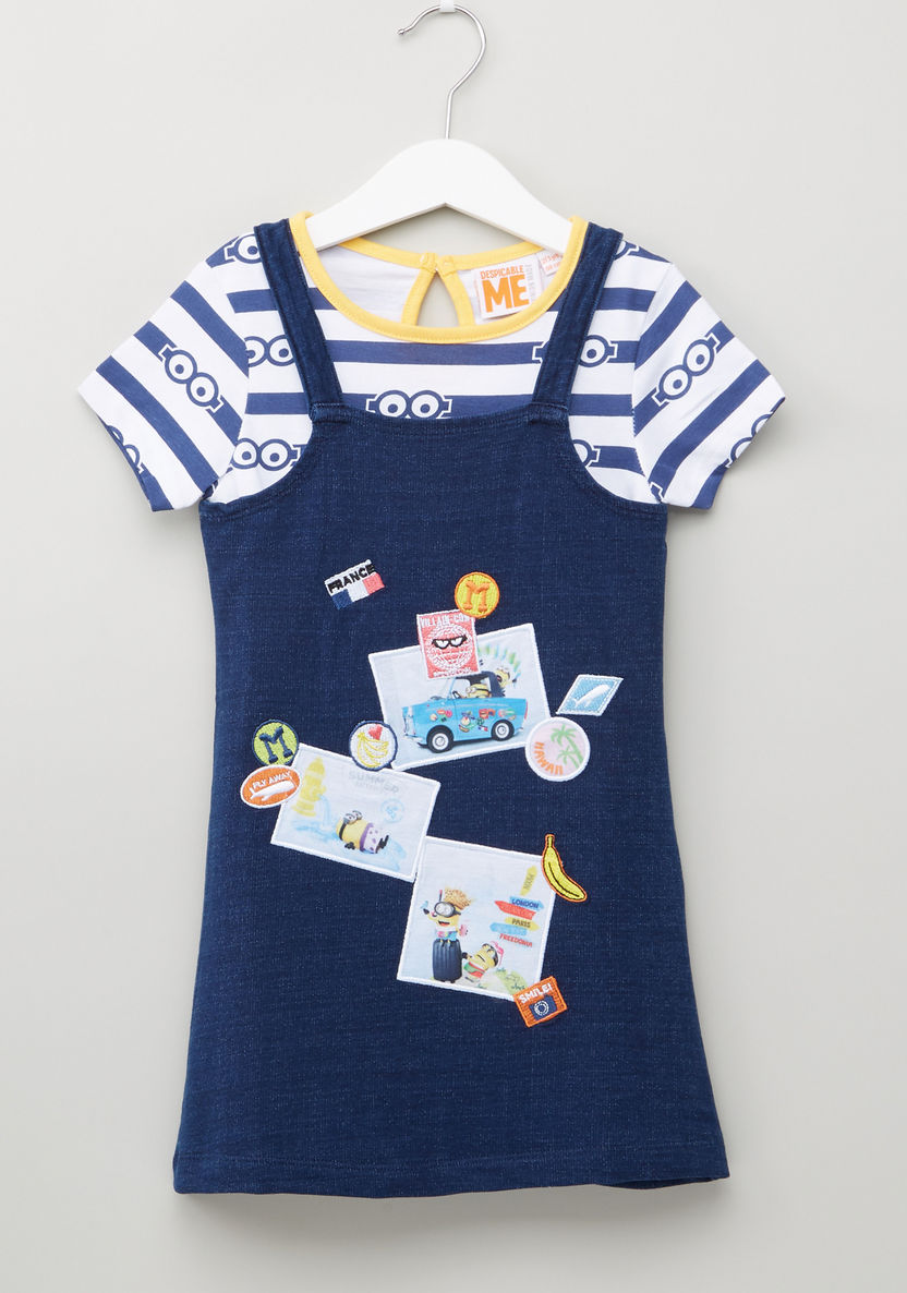 Minions Printed T-shirt with Dungarees-Clothes Sets-image-0