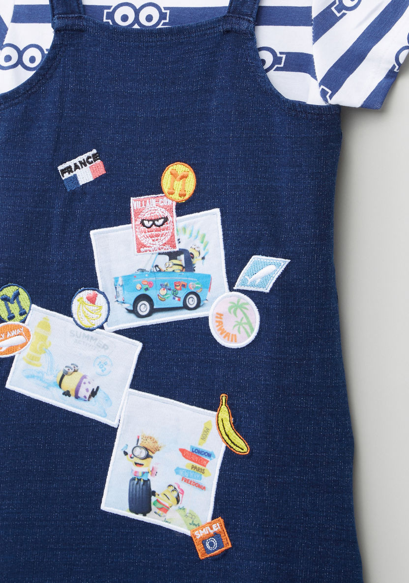 Minions Printed T-shirt with Dungarees-Clothes Sets-image-1