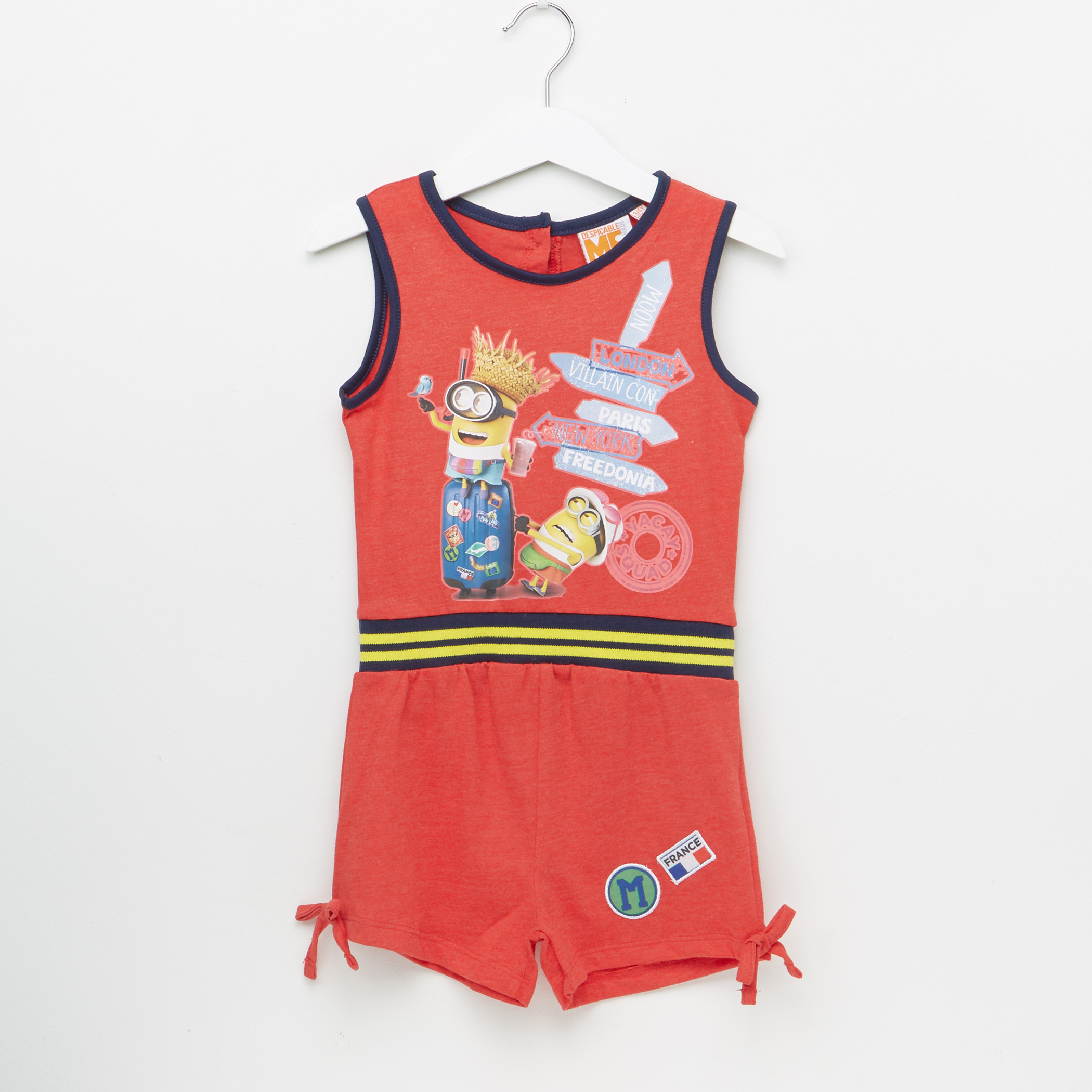Minions Printed Playsuit with Tie Up-baby-girls-clothing-rompers-image-1