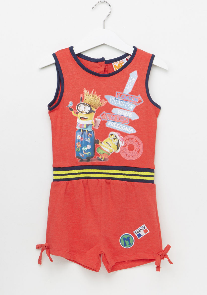 Minions Printed Playsuit with Tie Up-Rompers%2C Dungarees and Jumpsuits-image-0