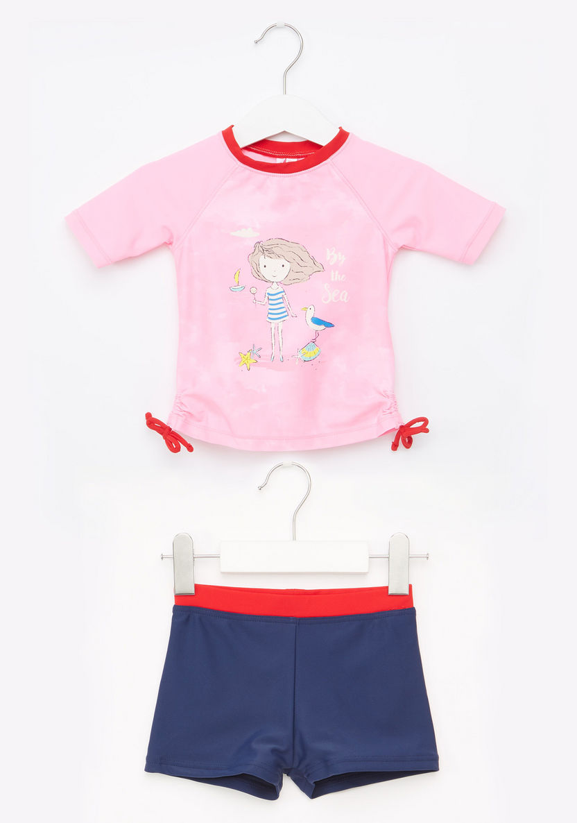 Juniors Printed Round Neck T-shirt with Shorts-Swimwear-image-0
