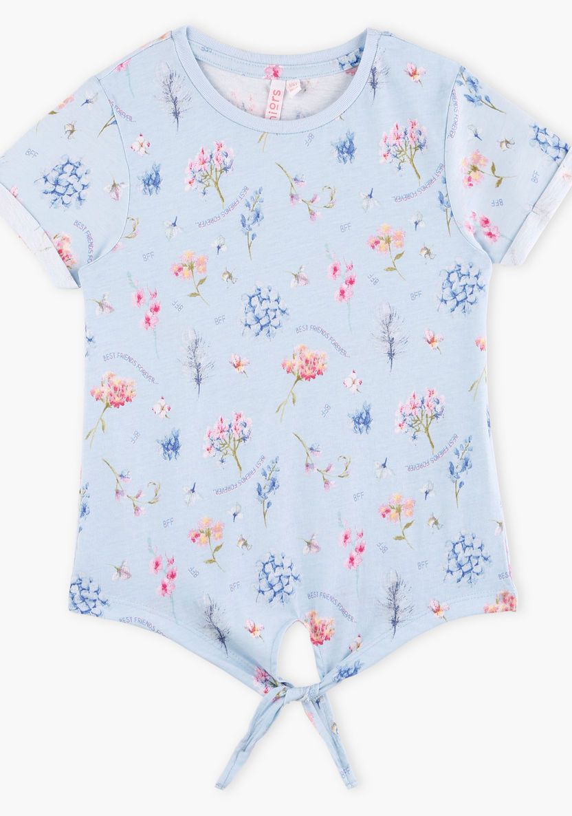 Juniors Floral Printed Short Sleeves Top-Blouses-image-0