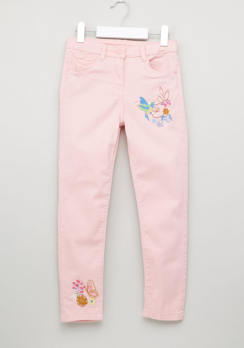 Juniors Embroidered Full Length Jeans with Button Closure-Jeans and Jeggings-image-0