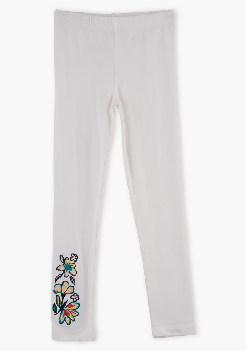 Juniors Floral Embroidered Leggings with Elasticised Waistband-Leggings-image-0