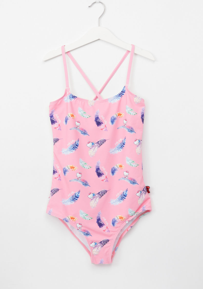 Hello Kitty Printed Cross Back Swimsuit-Swimwear-image-0