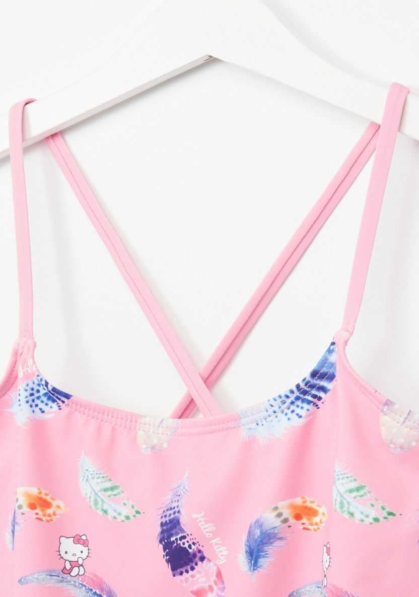 Hello Kitty Printed Cross Back Swimsuit-Swimwear-image-1