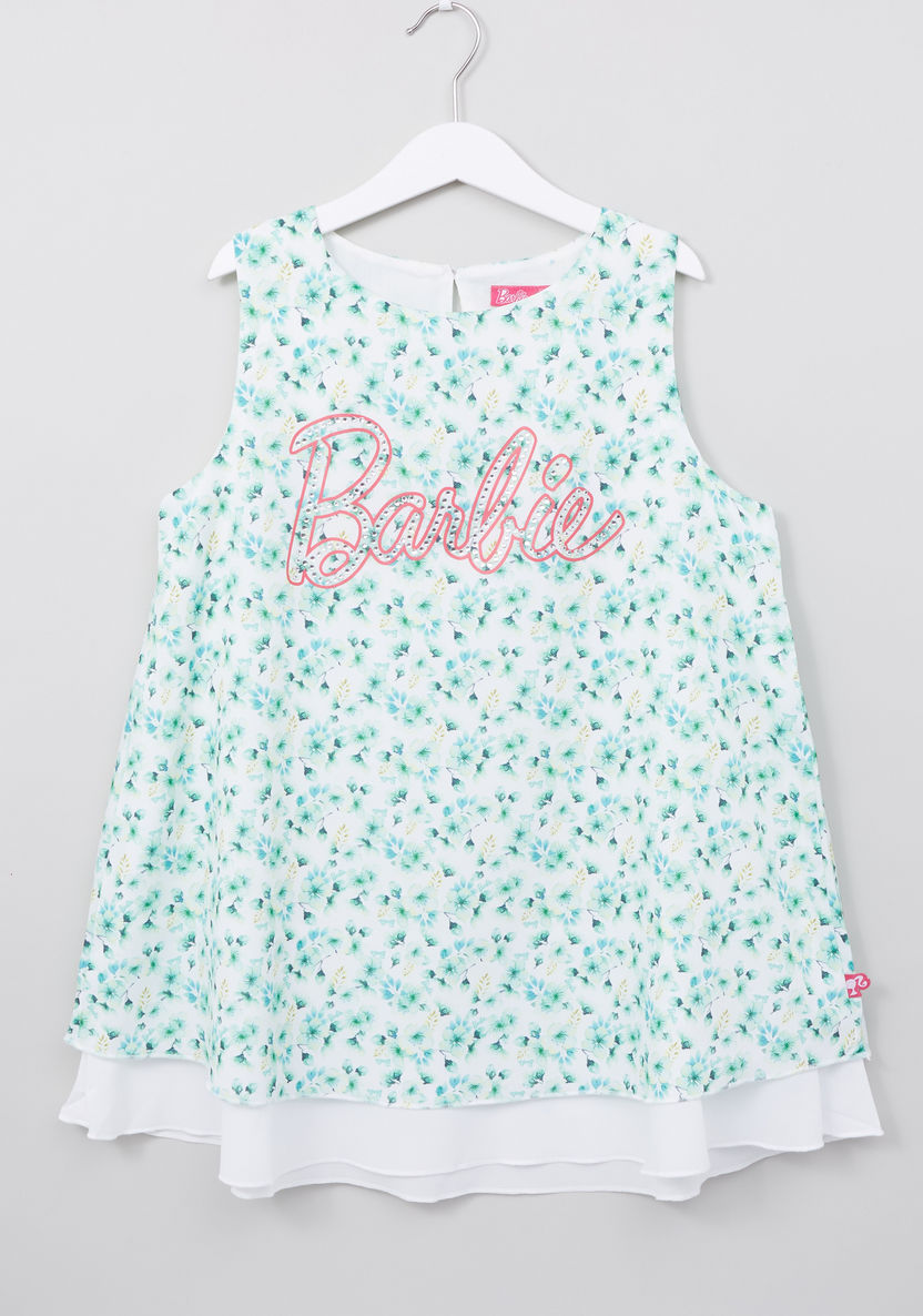 Barbie Printed Sleeveless Layered Top with Keyhole Closure-Blouses-image-0