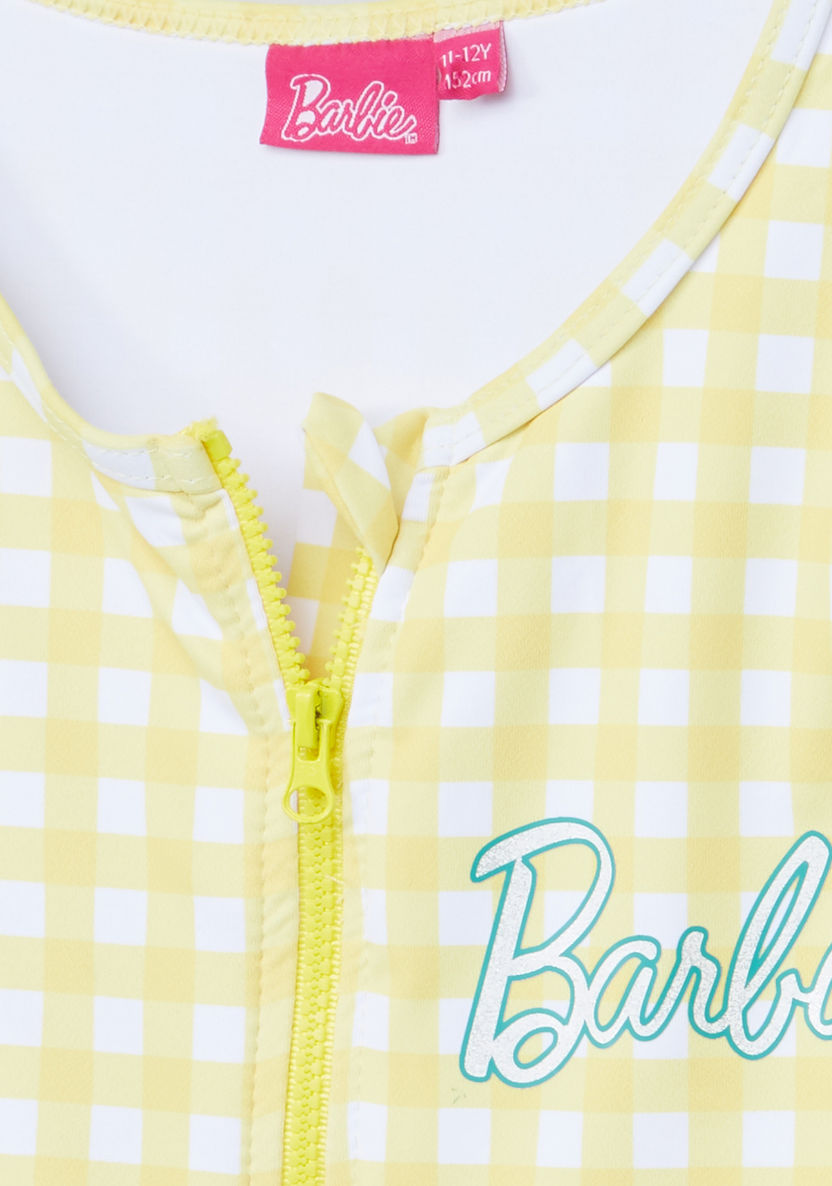 Barbie Chequered Long Sleeves Swimsuit-Swimwear-image-1