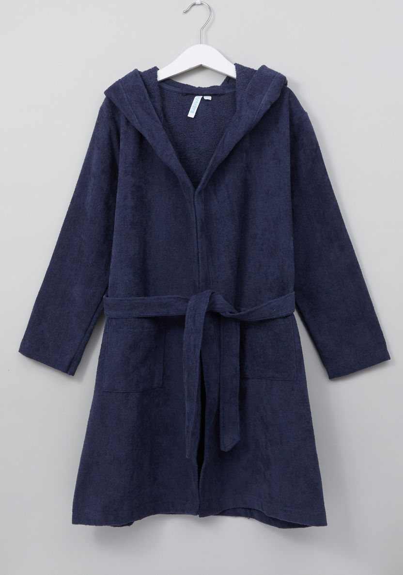 Juniors Solid Bathrobe with Long Sleeves and Hood-Nightwear-image-0