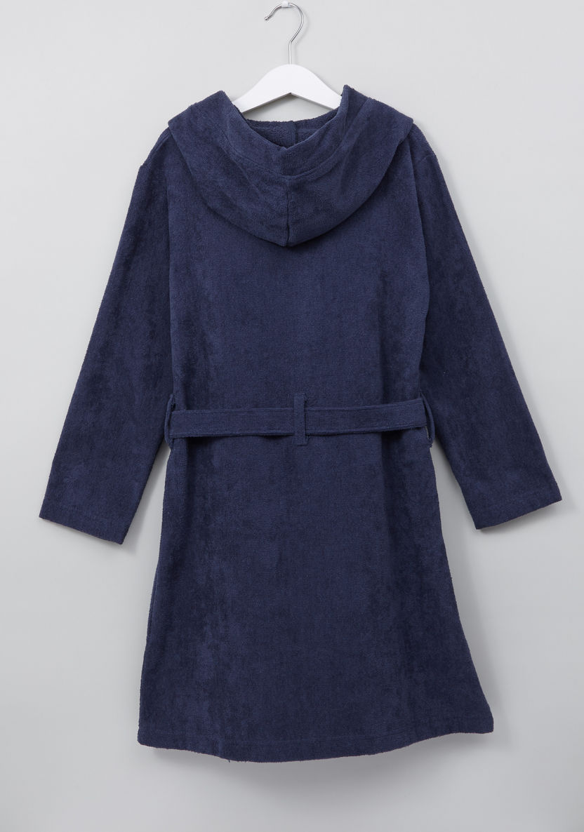 Juniors Solid Bathrobe with Long Sleeves and Hood-Nightwear-image-2