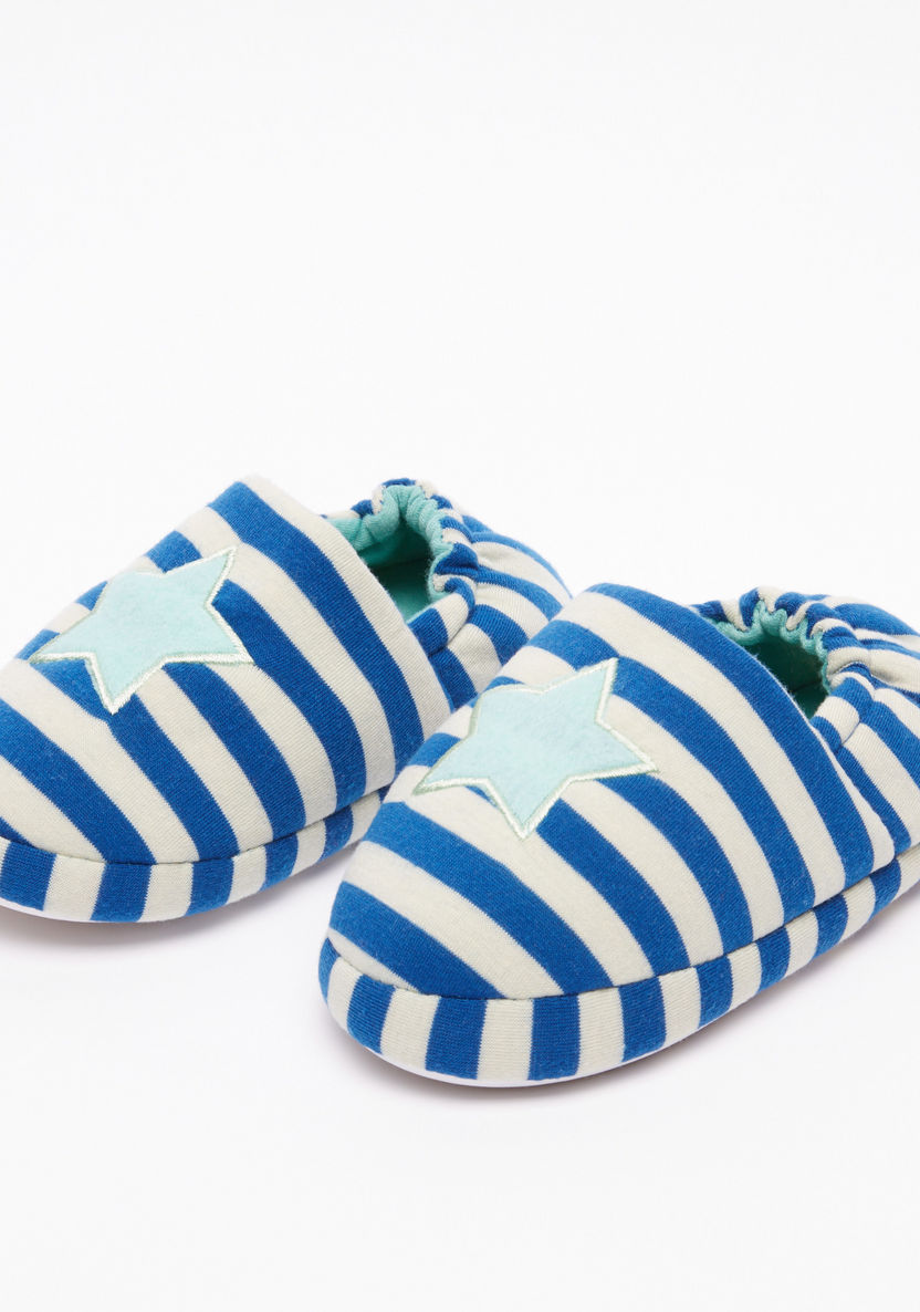 Juniors Striped Bedroom Shoes with Star Applique-Bedroom Slippers-image-0