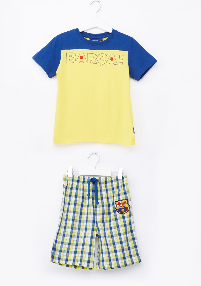 FC Barcelona Printed T-shirt with Bermuda Shorts-Clothes Sets-image-0