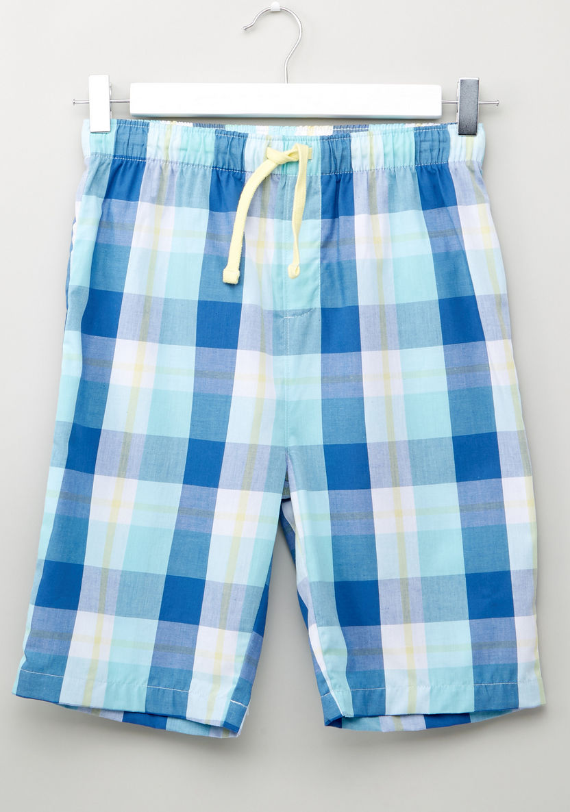 Juniors Printed T-shirt with Chequered Shorts-Nightwear-image-4