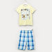 Juniors Printed T-shirt with Chequered Shorts-Nightwear-thumbnail-0