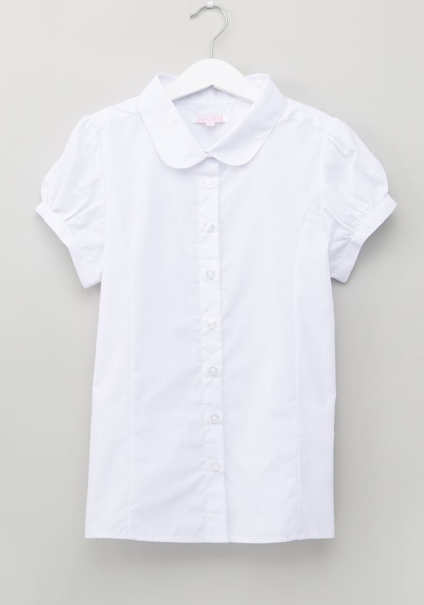 Juniors Short Sleeves Shirt with Button Closure-Blouses-image-0