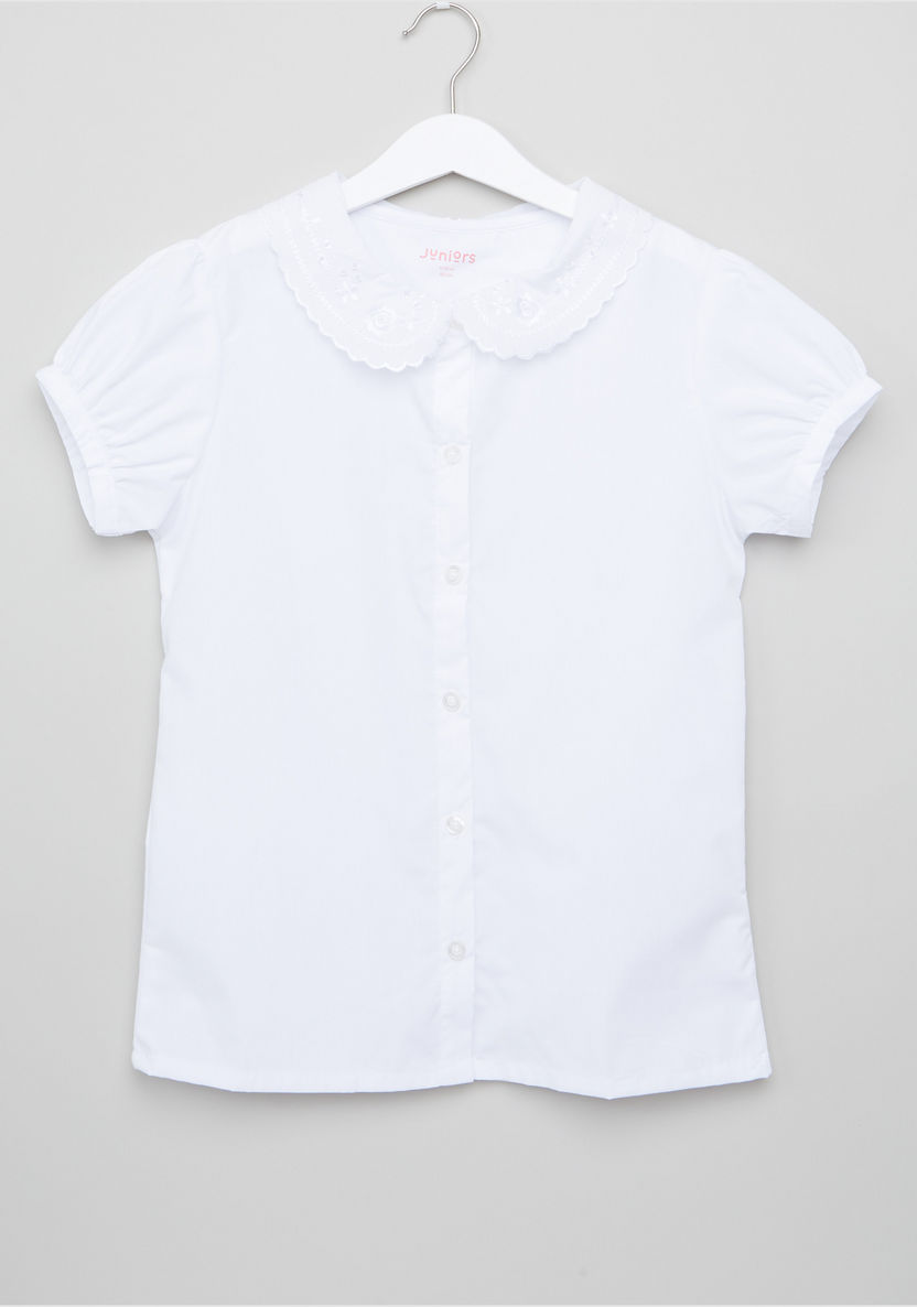 Juniors Lace Detail Short Sleeves Shirt-Blouses-image-0