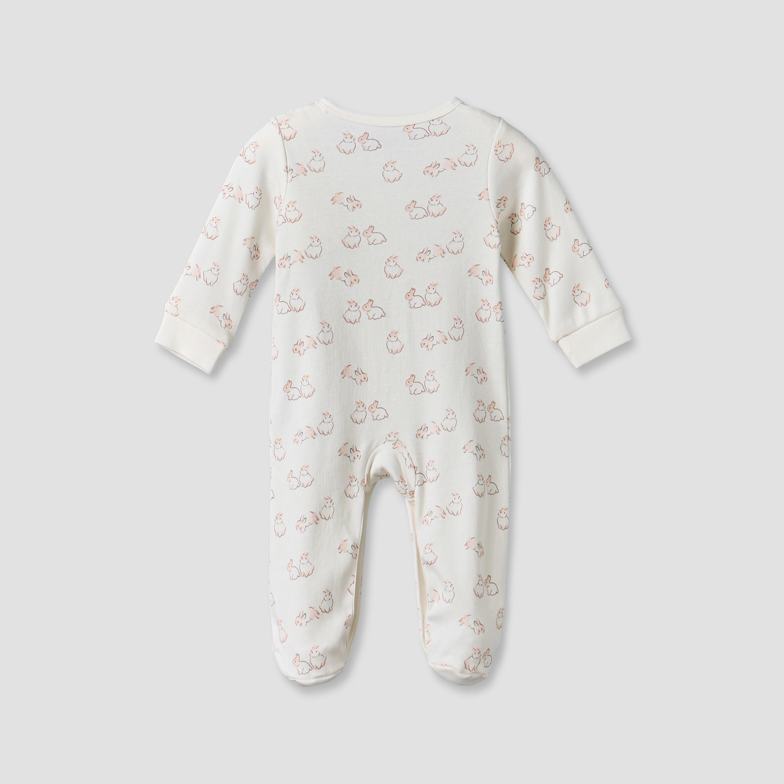 طقم بدلة نوم قطنية بياقة دائرية وأكمام طويلة بطبعة أرنب من جونيورز - قطعتين-baby-girls-clothing-nightwear-sleepsuits-image-3