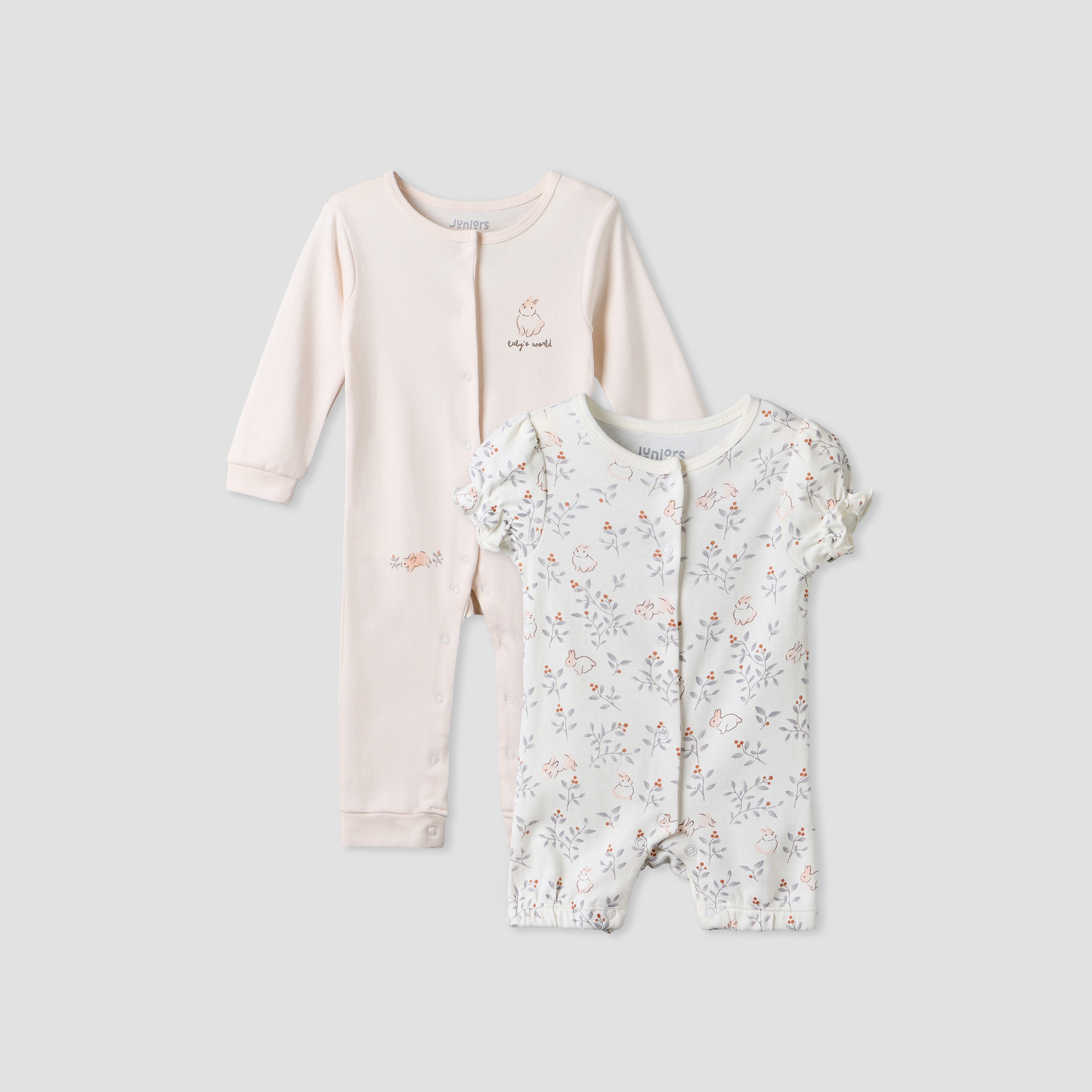 Set of 2 Juniors Round Neck Sleepsuit with Romper-baby-girls-clothing-nightwear-sleepsuits-image-1