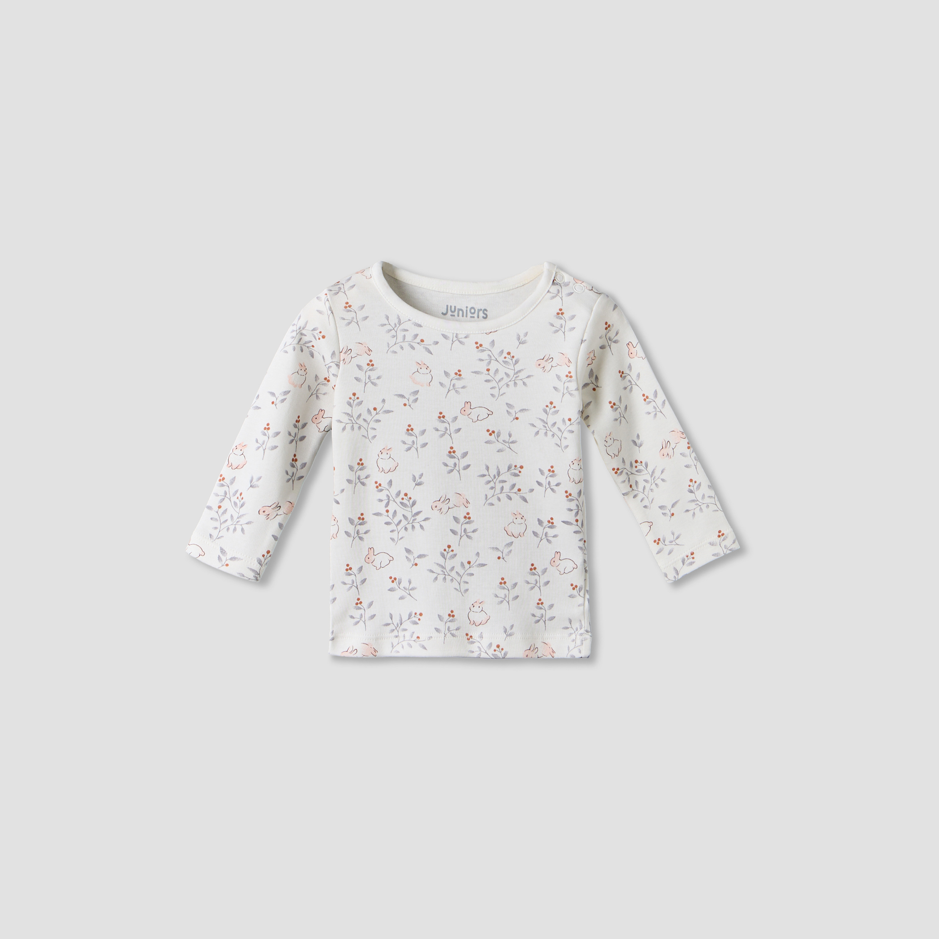 طقم بيجاما قطن بياقة مستديرة وأكمام طويلة وطبعات أرنب من جونيورز - قطعتين-baby-girls-clothing-nightwear-pyjamasets-image-2